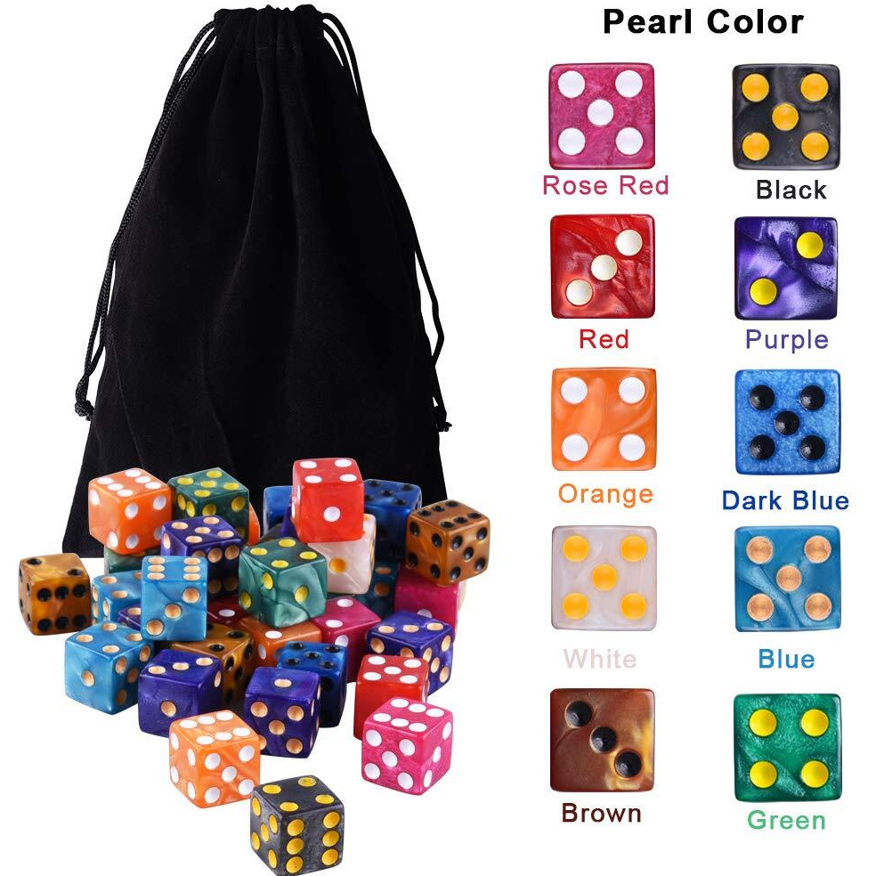 Austor 100 Pieces 6 Sided Dice Set 10 X 10 Pearl Colors Square Corner Dice With Velvet Pouch For Tenzi  Farkle  Yahtzee  Bunco Or Teaching Math