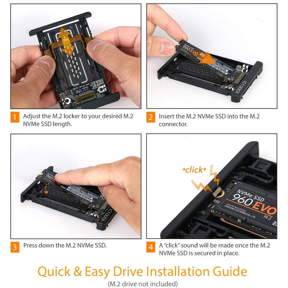 Icy Dock M.2 Pcie 3.0/4.0 Nvme Ssd To 2.5"" U.2 Ssd Converter / Mounting Adapter With Heatsink | Ezconvert Mb705M2P-B