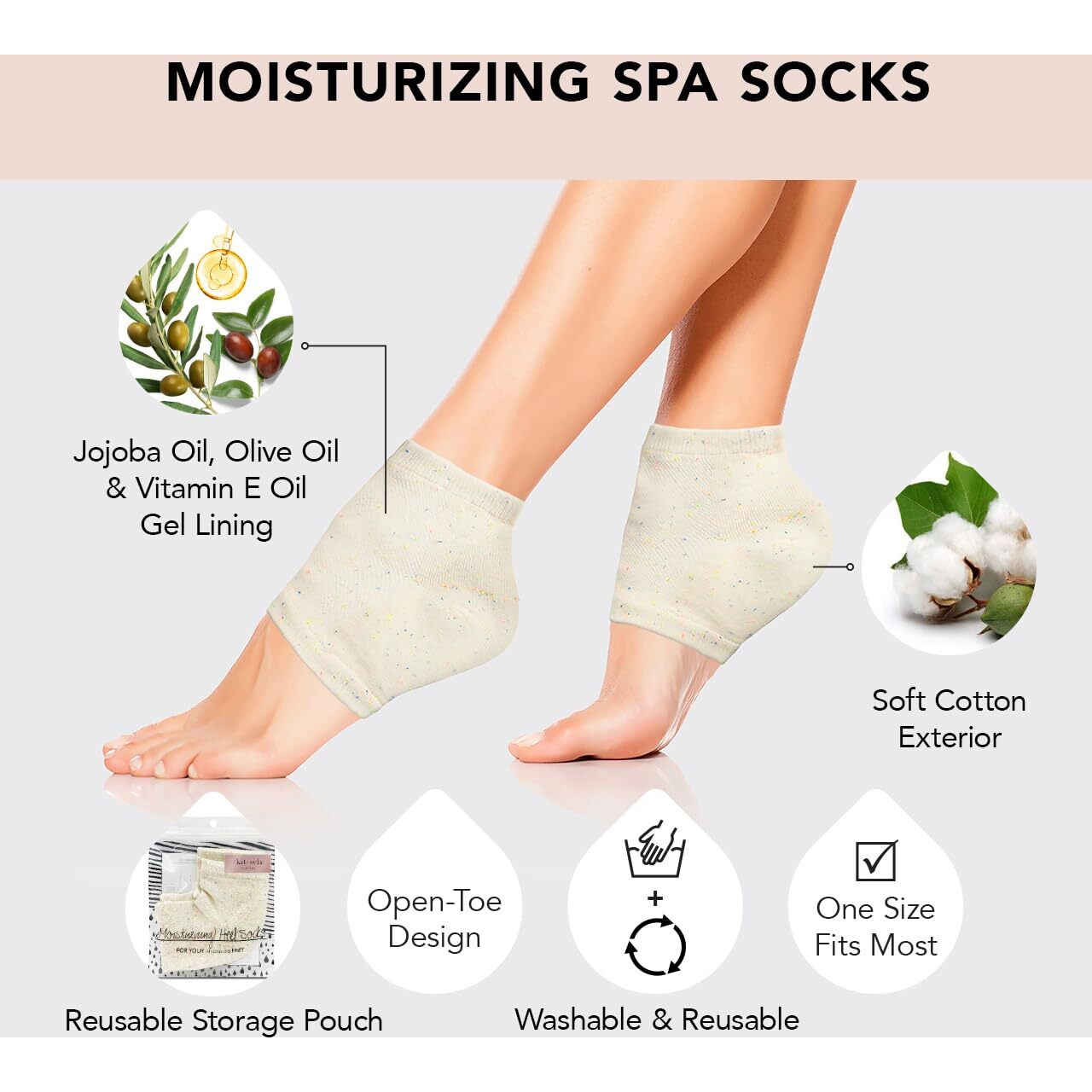 Kitsch Moisturizing Socks For Cracked Heel Treatment  Insulated Gel & Moisturizing Heel For Dry Cracked Feet Women & Men  Spa & Sleep Socks For Overnight Moisture Repair  1 Reusable Pair