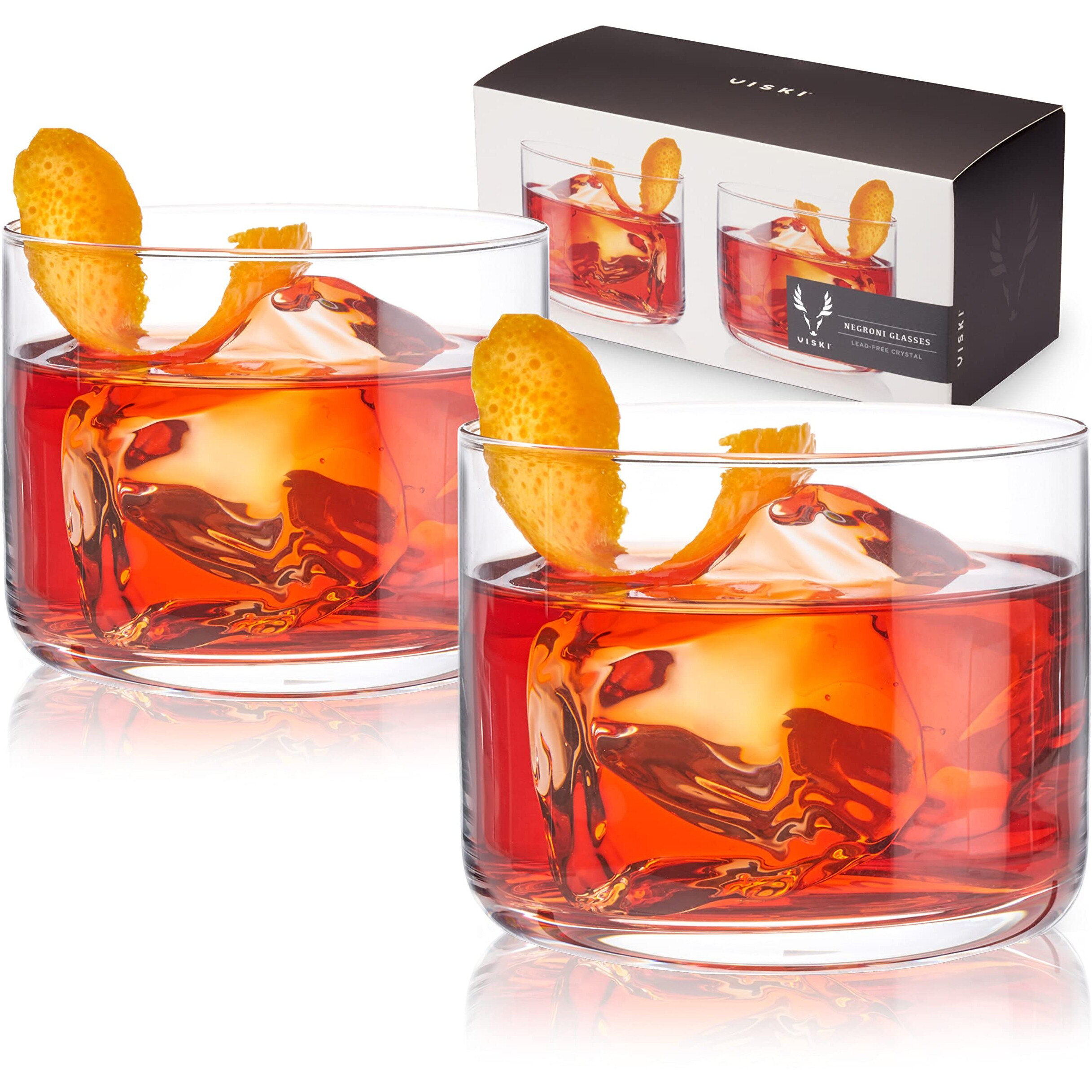 Viski Raye Crystal Negroni Glasses  Lowball Cocktail Glasses Premium Crystal Glassware  8Oz Tumbler Glasses Set Of 2