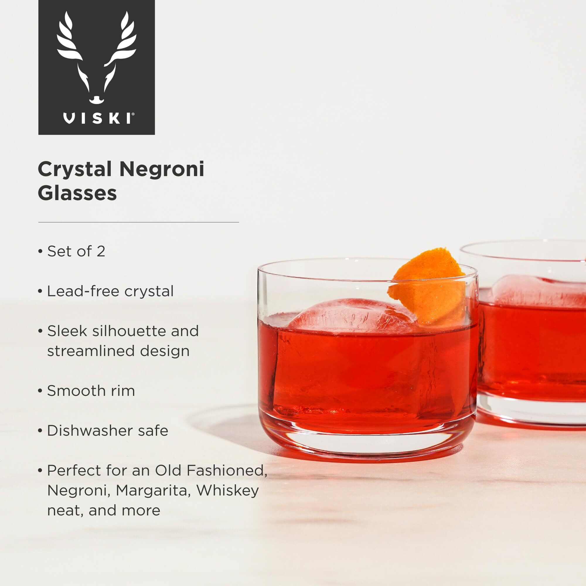 Viski Raye Crystal Negroni Glasses  Lowball Cocktail Glasses Premium Crystal Glassware  8Oz Tumbler Glasses Set Of 2