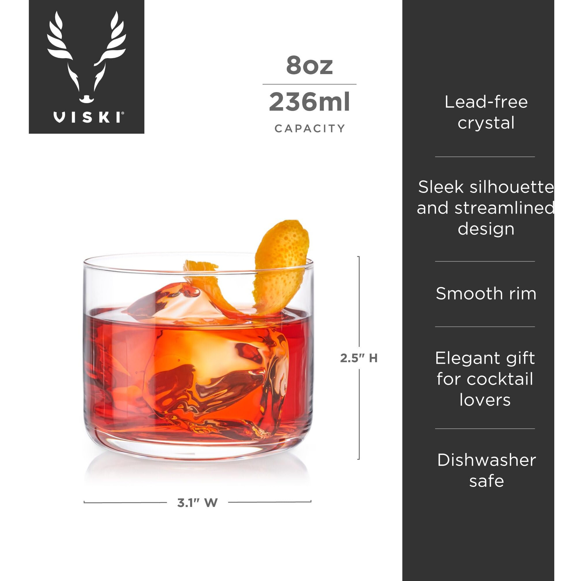 Viski Raye Crystal Negroni Glasses  Lowball Cocktail Glasses Premium Crystal Glassware  8Oz Tumbler Glasses Set Of 2
