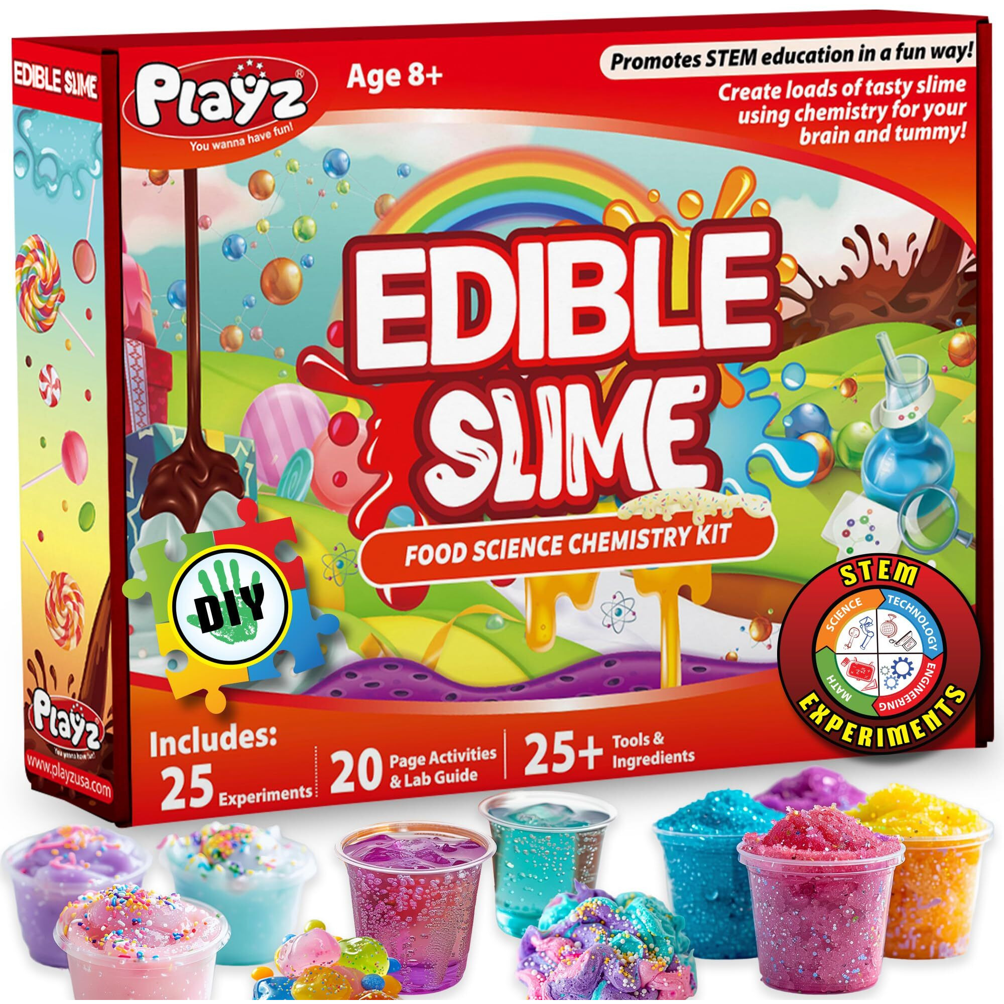 Playz Edible Slime Candy Making Science Kit For Kids Ages 8-12 Years Old - Food Science Chemistry Kid Science Kit With 25 Experiments To Make Slime Chocolates  Educational Science Kits For Boy & Girls
