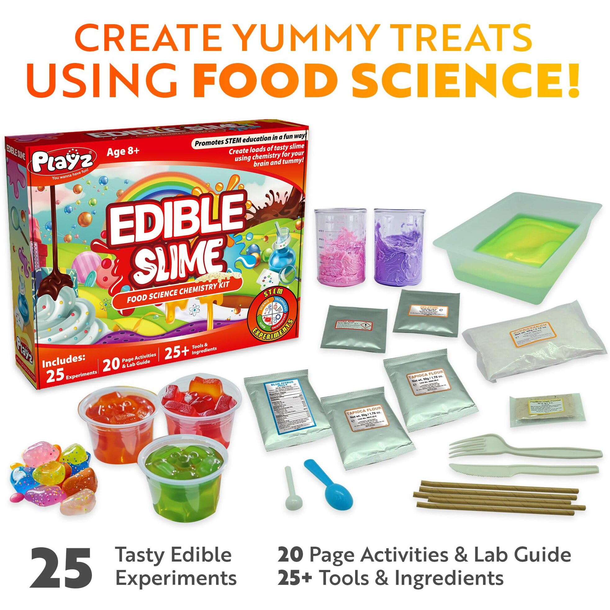 Playz Edible Slime Candy Making Science Kit For Kids Ages 8-12 Years Old - Food Science Chemistry Kid Science Kit With 25 Experiments To Make Slime Chocolates  Educational Science Kits For Boy & Girls