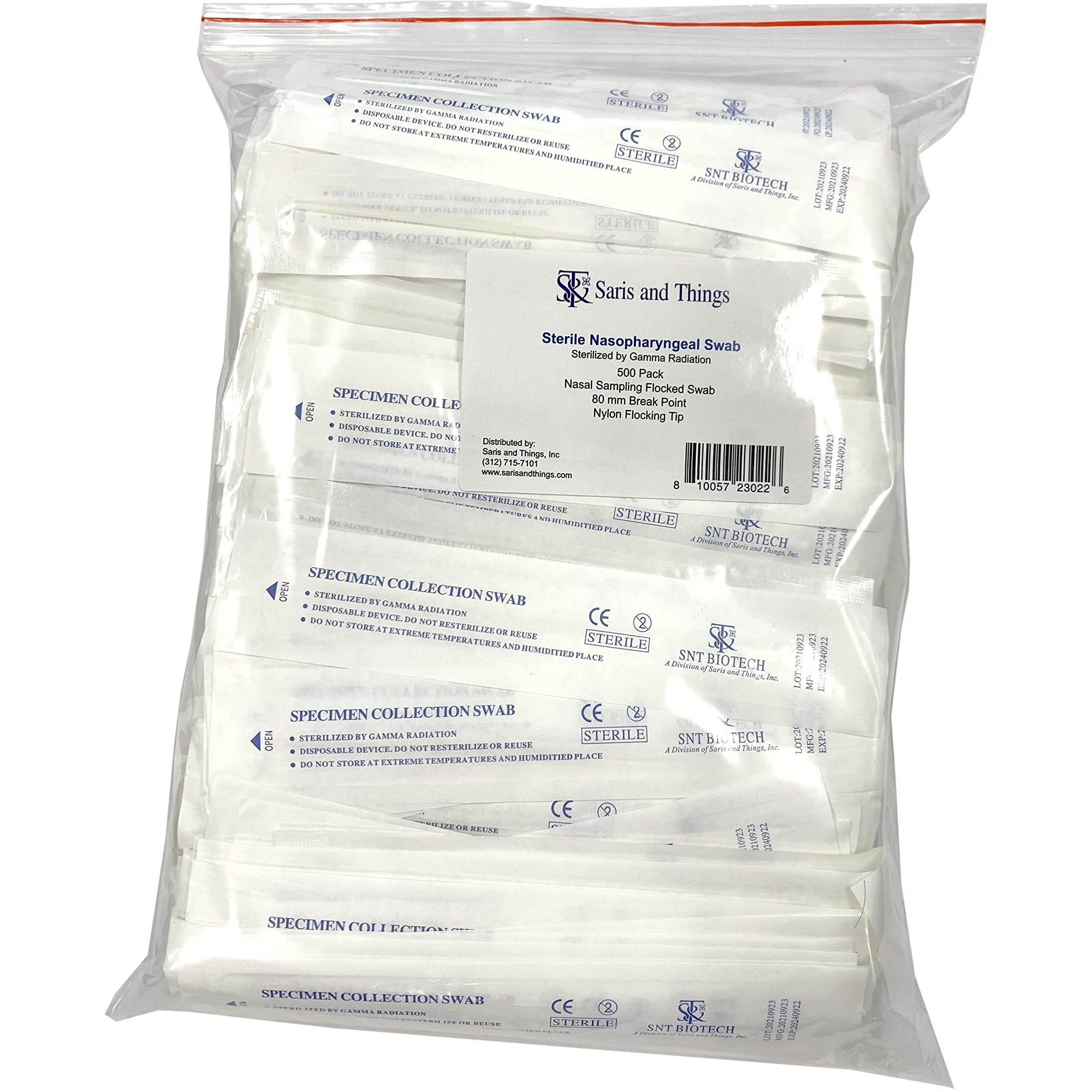 Saris And Things 100 Pack Sterile Nasopharyngeal Swab  Nasal Swabs For Sampling Flocked Swab  80 Mm Break Point  Nylon Flocking Tip