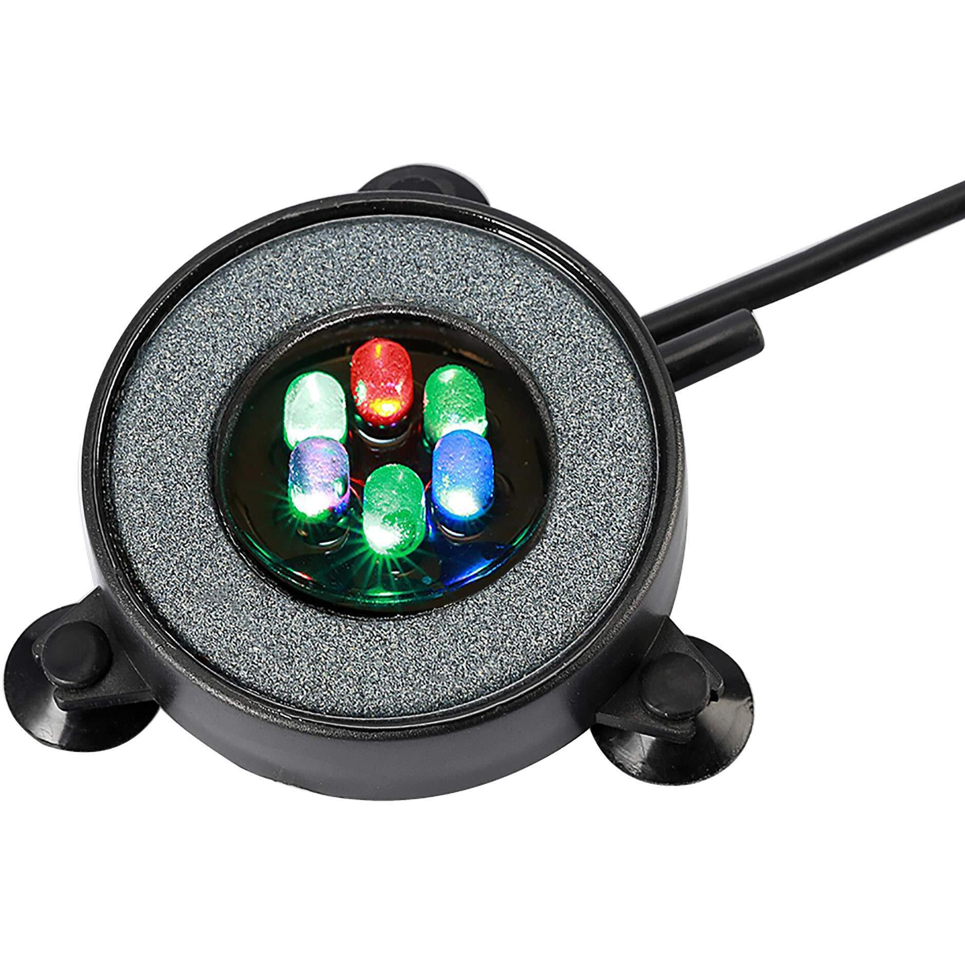 Nicrew Multi-Colored Led Aquarium Bubbling Stone Disk  Round Fish Tank Bubbler With Auto Color Changing Leds