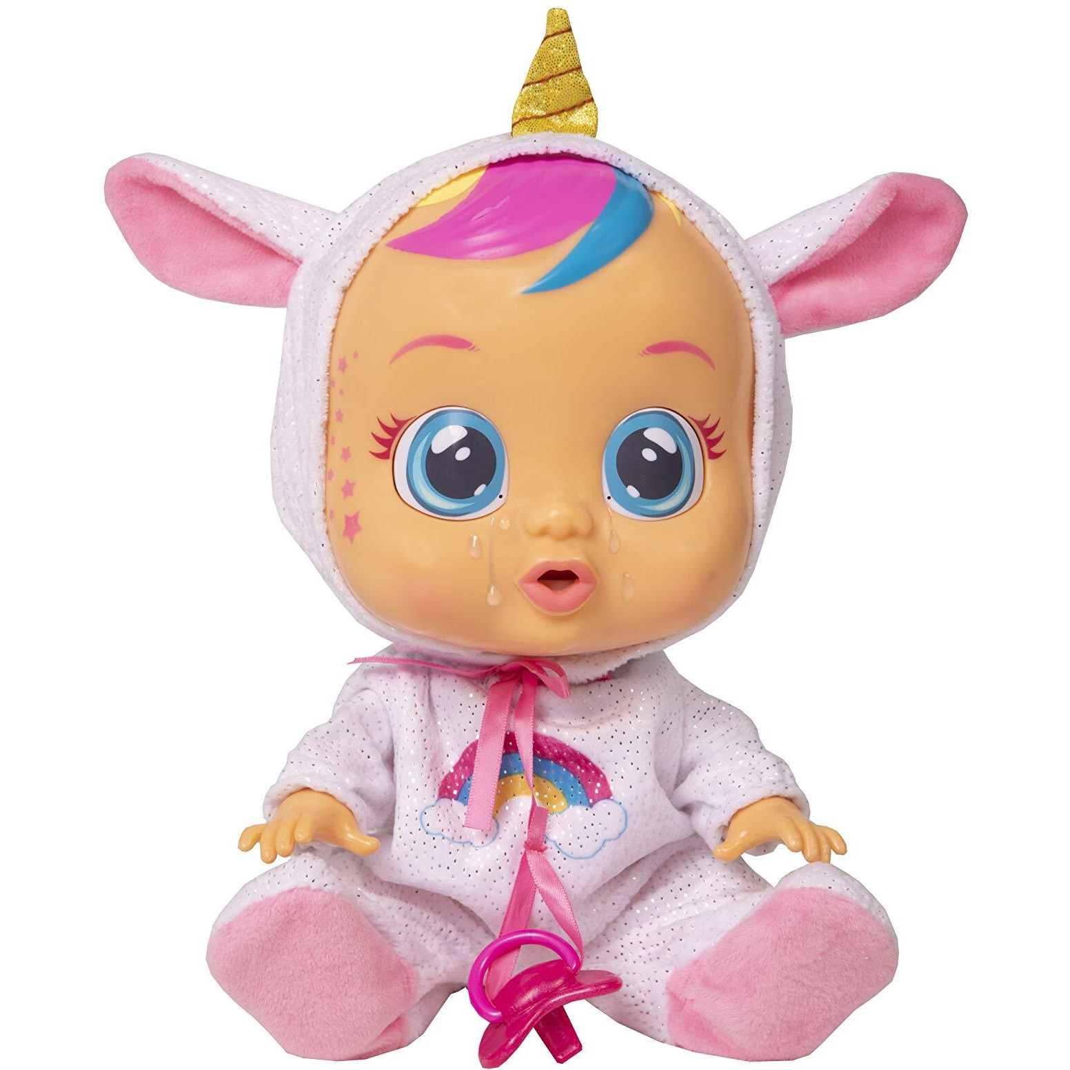 Cry Babies Dreamy The Unicorn 12  Baby Doll | Shimmery Removable Rainbow Pajamas For Girls And Kids 18 Months And Up   Pink