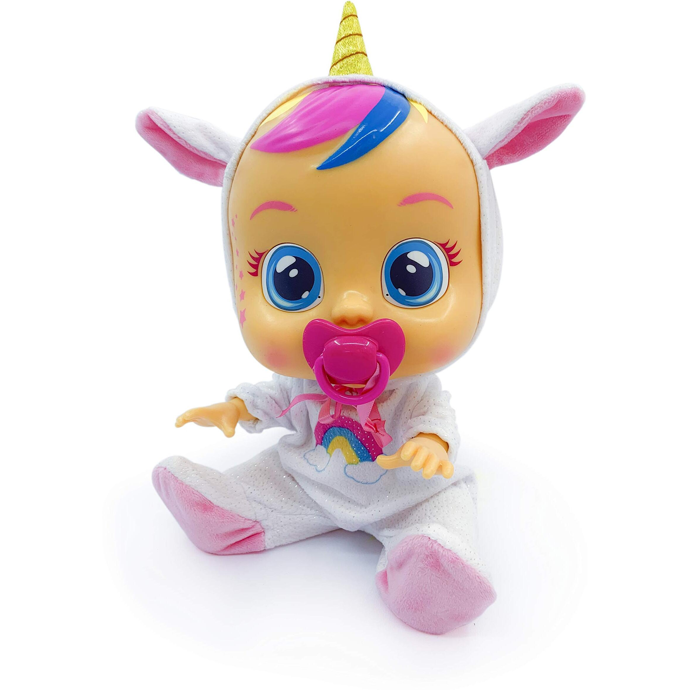 Cry Babies Dreamy The Unicorn 12  Baby Doll | Shimmery Removable Rainbow Pajamas For Girls And Kids 18 Months And Up   Pink