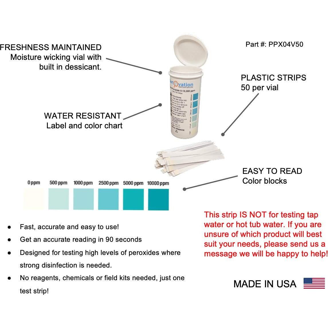 Very High Peroxide Test Strips 0-5000 Ppm [50 Strips Vial]