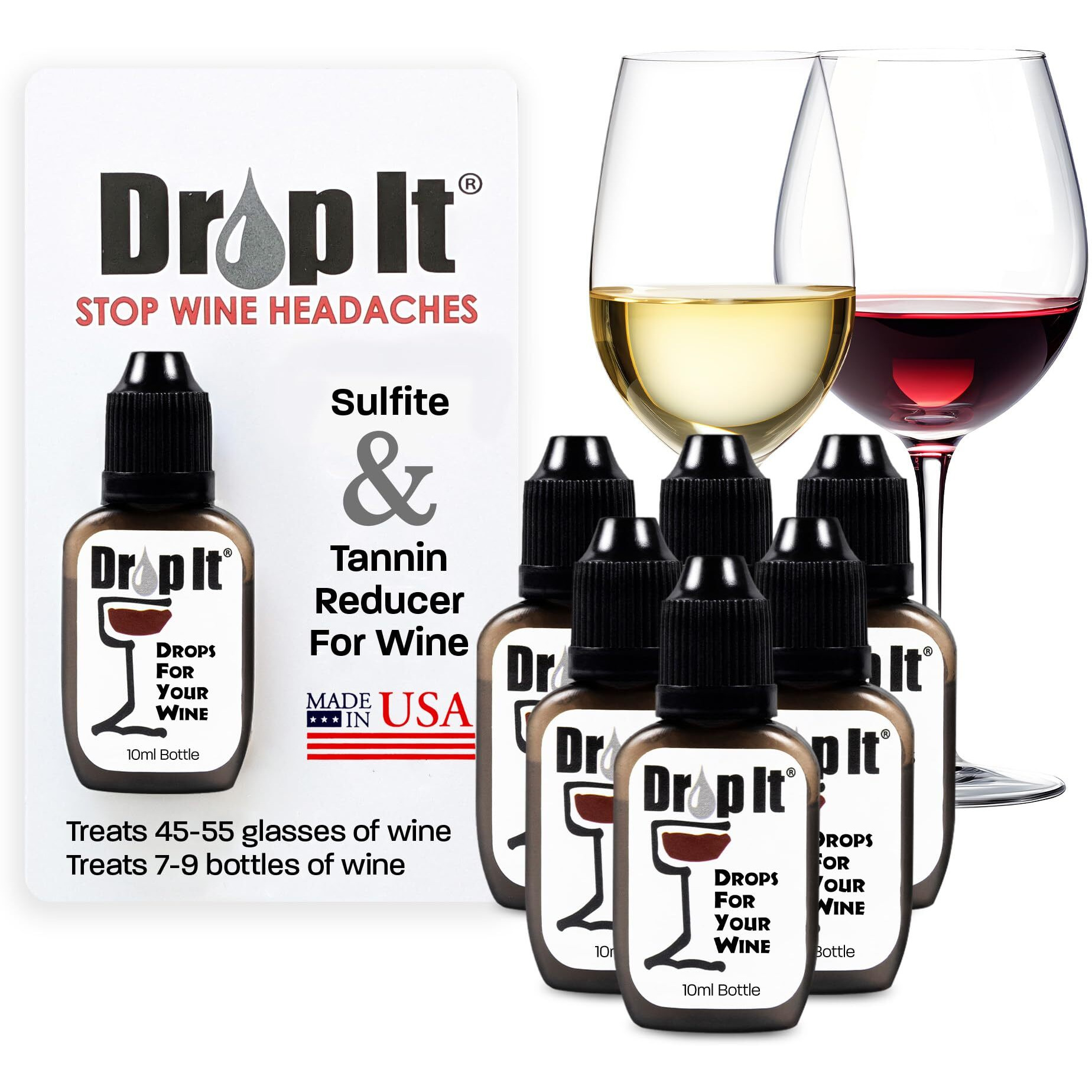 Drop It Wine Drops 6 Pack - Naturally Reduces Sulfites & Tannins - Usa Made Wine Sulfite Remover To Help Eliminate Sensitivities  Allergies  And Histamines - Wand Alternative