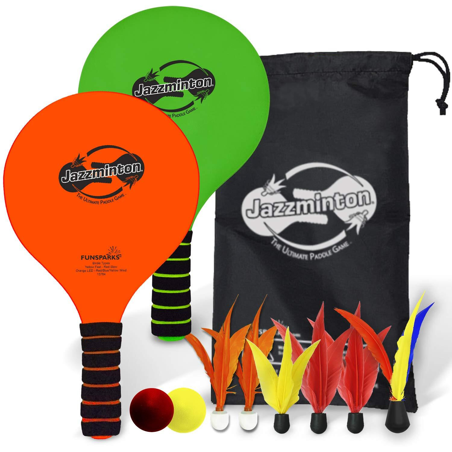 Paddle Ball Game Jazzminton Deluxe With Led Birdie - Indoor/Outdoor Game For Kids  Teens And Adults