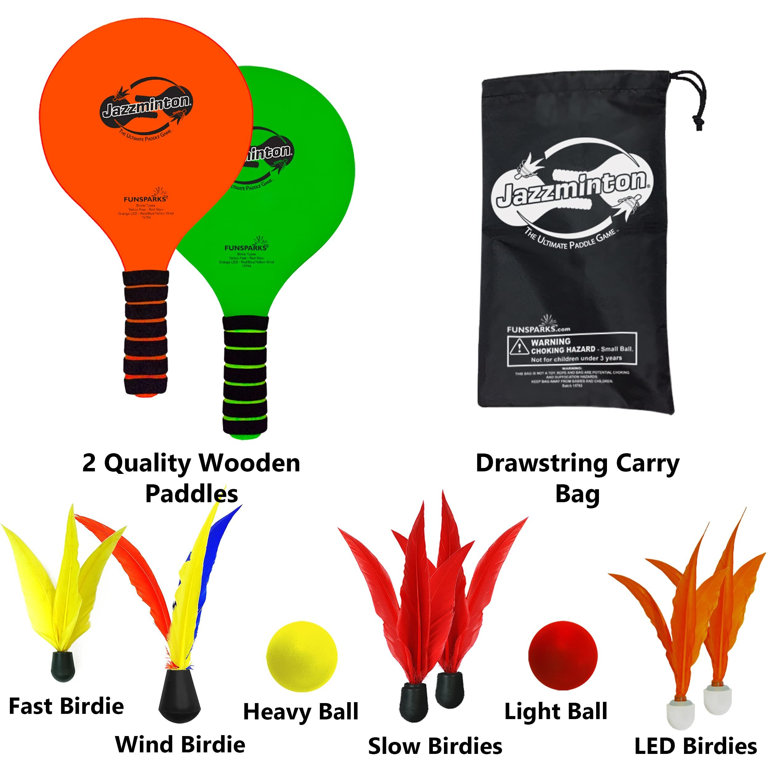 Paddle Ball Game Jazzminton Deluxe With Led Birdie - Indoor/Outdoor Game For Kids  Teens And Adults