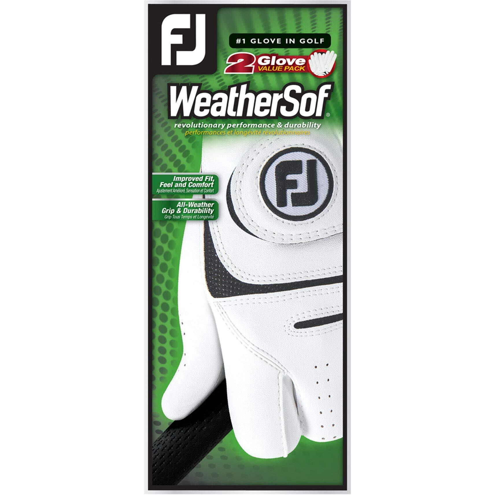 Footjoy Men's Weathersof 2-Pack Prior Generation Golf Glove White Medium/Large  Worn On Left Hand  2 Count (Pack Of 1)