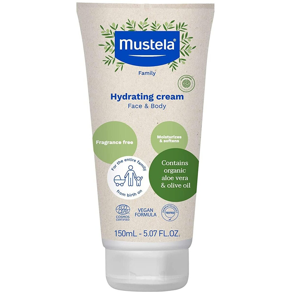 Mustela Certified Organic Hydrating Cream - Natural Body Lotion W/ Olive Oil  Aloe Vera & Sunflower Oil - For Baby  Kid & Adult - Fragrance Free  Ewg Verified & Vegan - 5.07 Oz. - Packaging May Vary