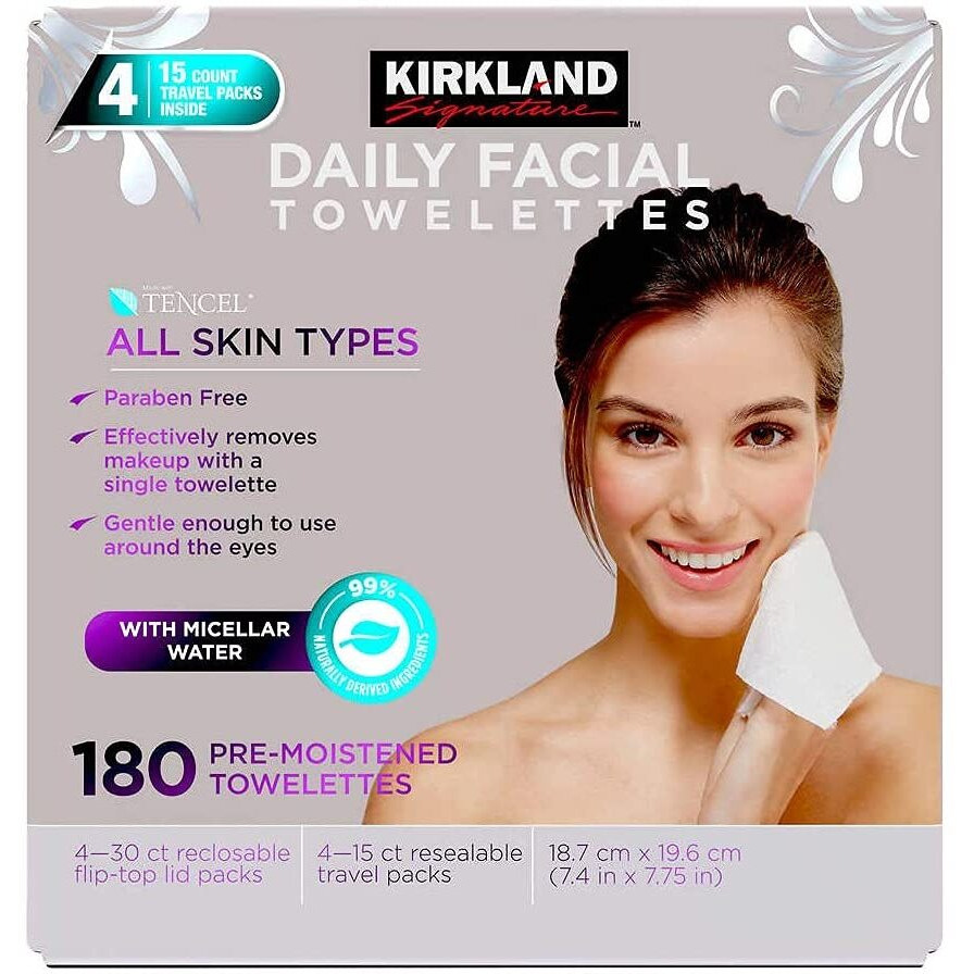 Kirkland Signature Paraben Free Micellar Daily Facial Cleansing Towelettes  180 Count