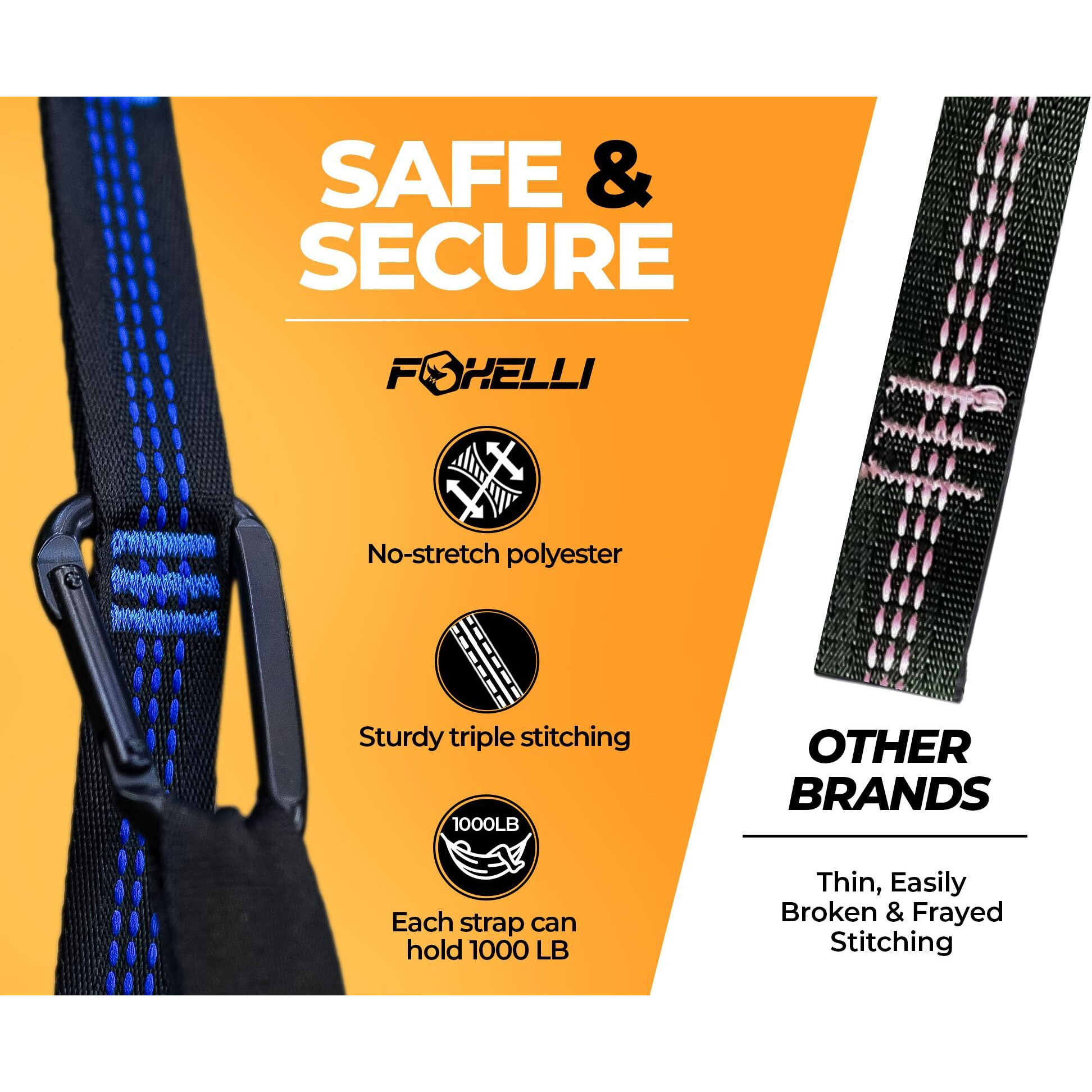 Foxelli Xl Hammock Straps - Extra Long 20Ft Heavy Duty No-Stretch Suspension System  40+2 Loops  2000 Lbs Capacity  For Indoor/Outdoor Use - Set Of 2 Straps & Carry Bag