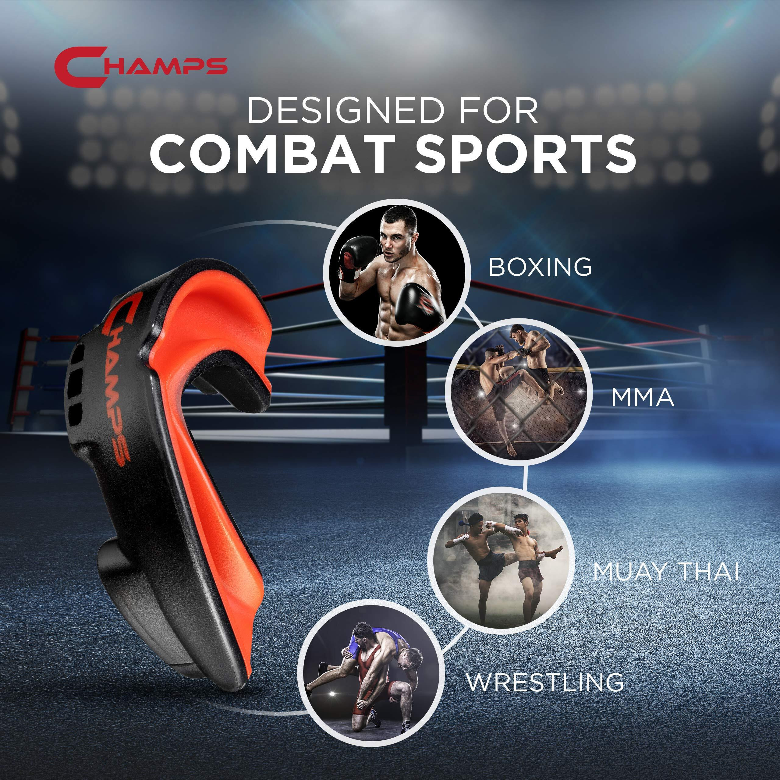 Champs Breathable Mouthguard For Boxing  Jiu Jitsu  Mma  Muay Thai  Sports  And Wrestling. Easy Fit Boxing Mouthguard Super Tough Mma Mouthguard. Combat Sports Mouthpiece (Black  Ages 10 And Above)