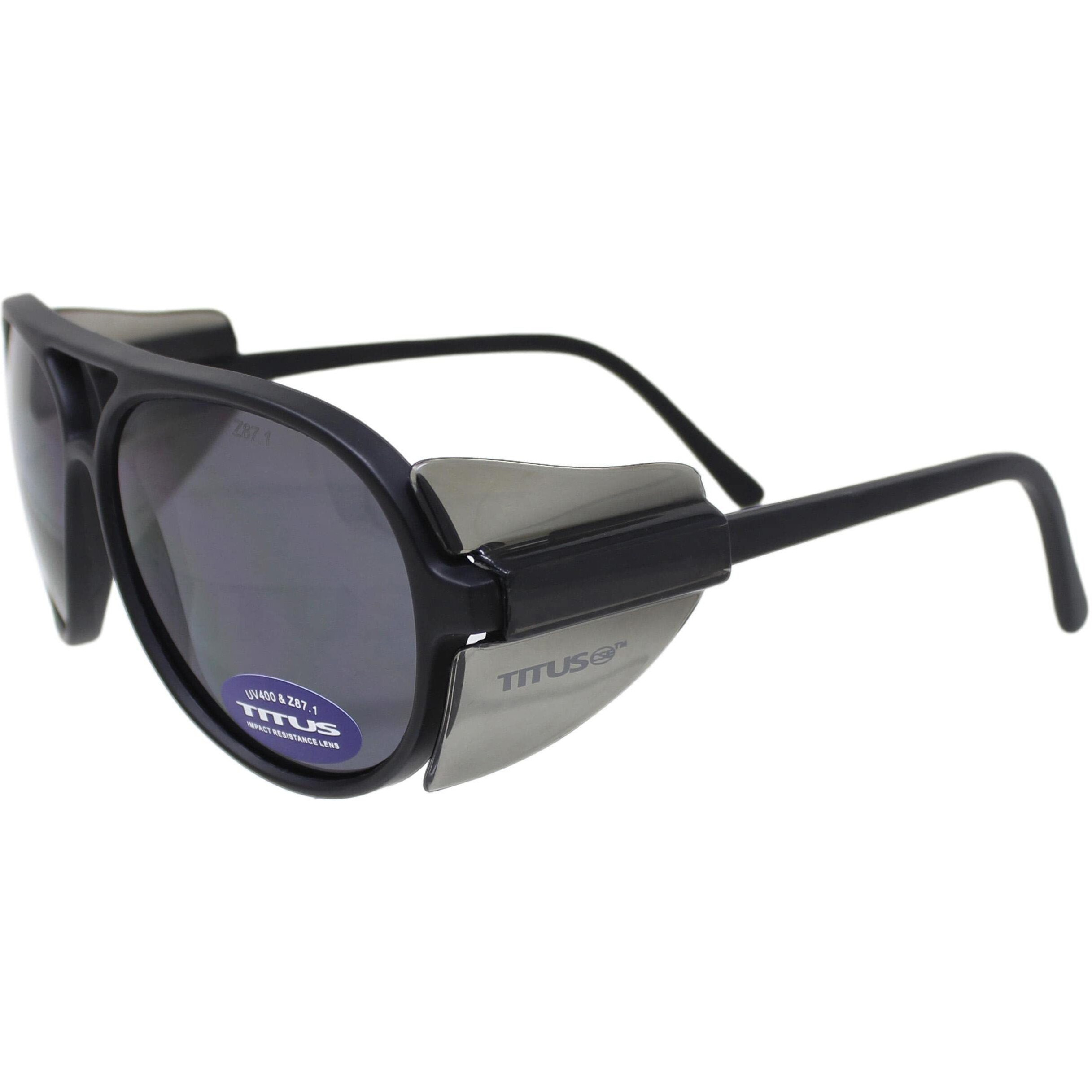 Titus G35 Retro Aviator Z87 Sunglasses Eye Protection W/Side Shield Motorcycle Shooting Dot Ansi Ce Approved Safety Glasses (Smoke)