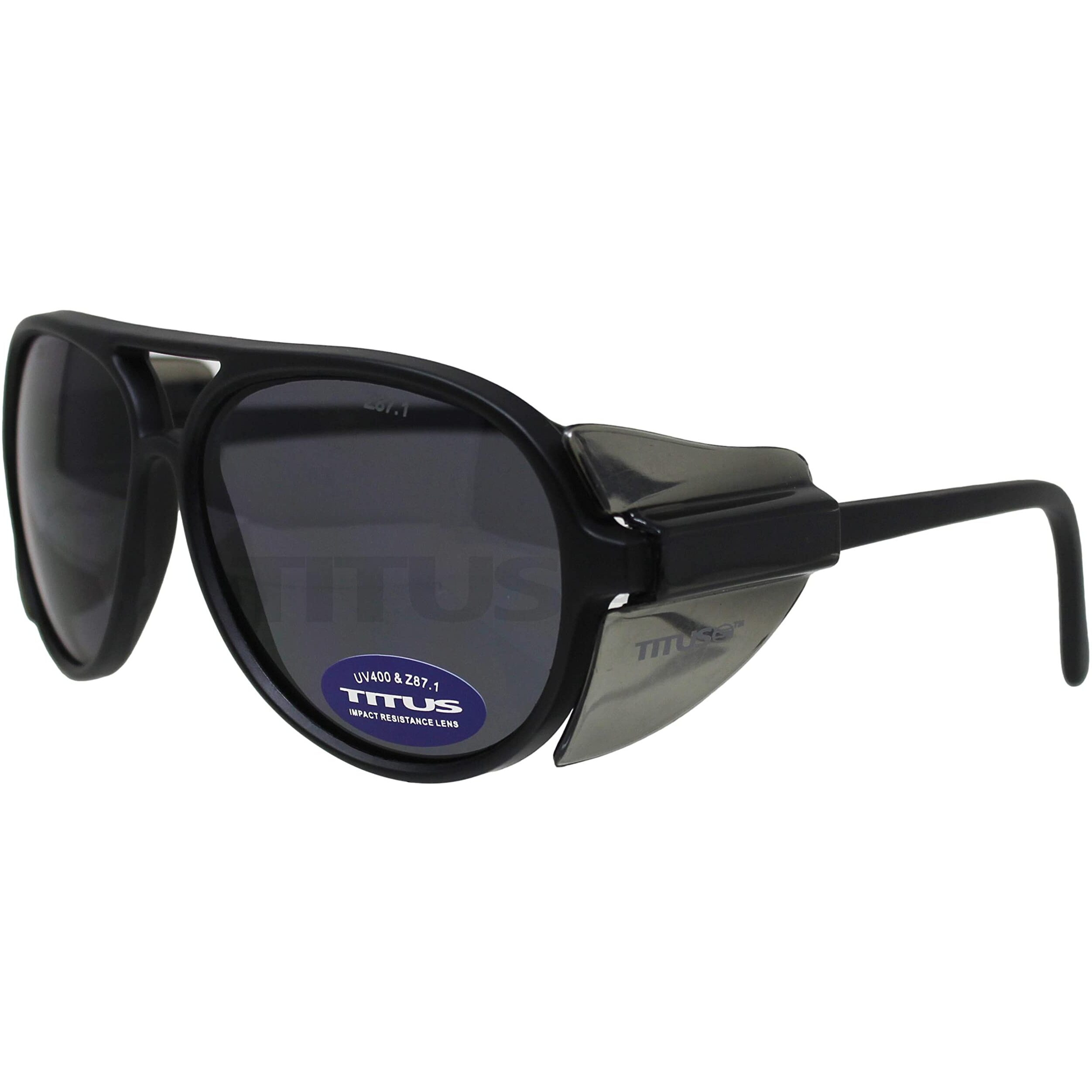 Titus G35 Retro Aviator Z87 Sunglasses Eye Protection W/Side Shield Motorcycle Shooting Dot Ansi Ce Approved Safety Glasses (Smoke)