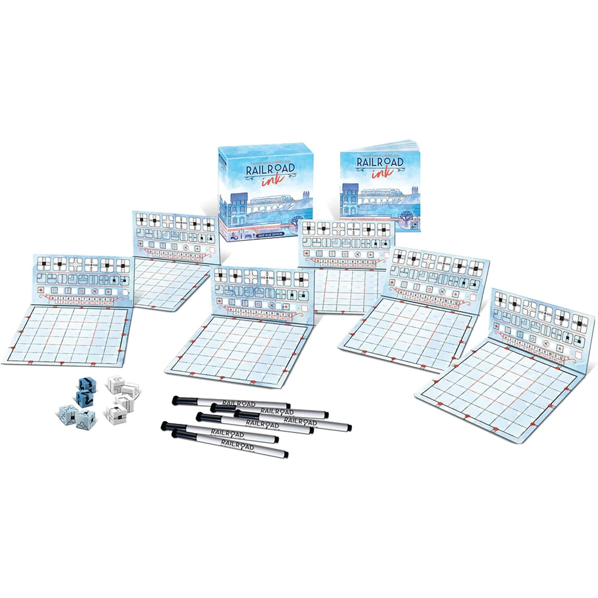 Horrible Guild Railroad Ink Deep Blue Edition - Roll Dice And Draw Railways And Routes  7 Rounds To Expand Your Rail Map - Expansion Dice Included Ages 8 & Up (Packaging May Vary)