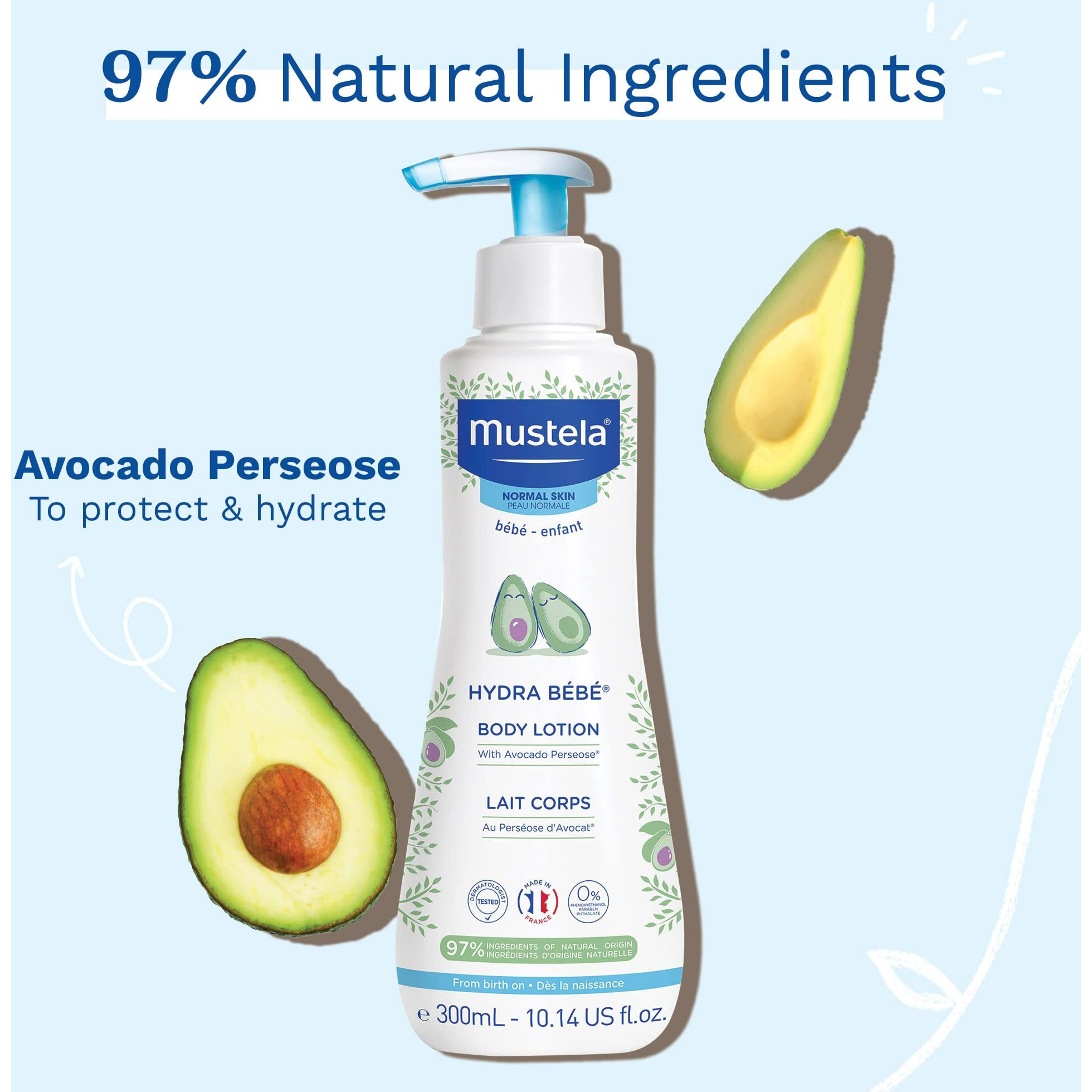 Mustela Hydra Bebe Body Lotion - Daily Moisturizing Baby Lotion With Natural Avocado  Jojoba & Sunflower Oil  10.14 Fl. Oz.  2-Pack