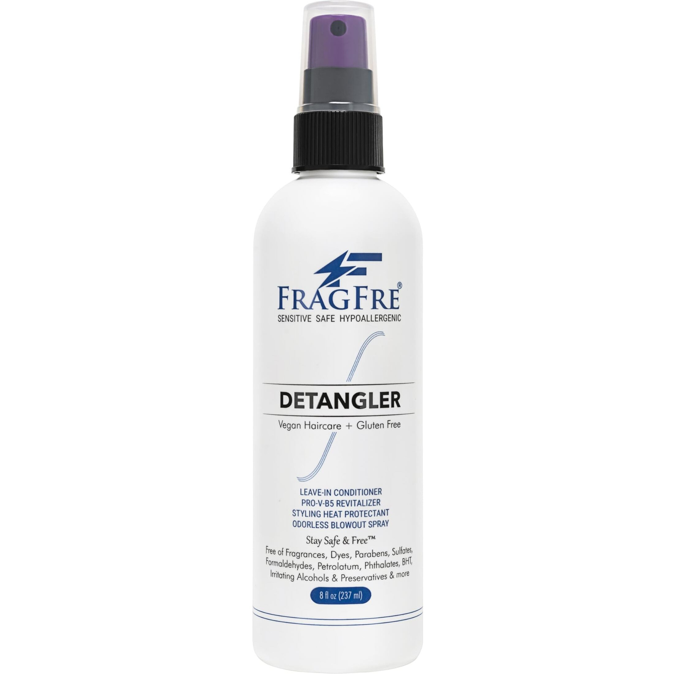 Fragfre Hair Detangler Spray  8 Oz - Leave In Conditioner For Sensitive Skin And Scalp - Styling Heat Protectant Spray - Gluten Free Vegan Cruelty Free