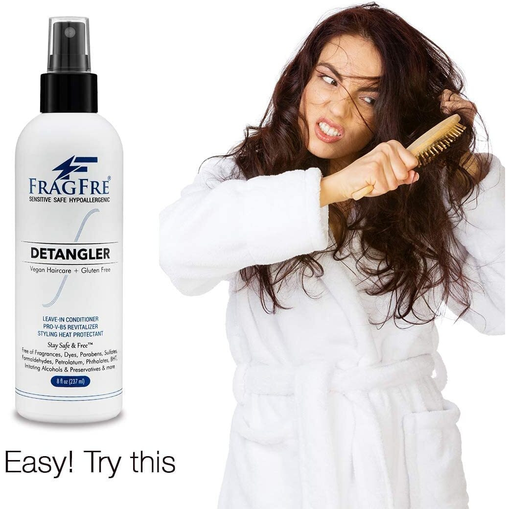 Fragfre Hair Detangler Spray  8 Oz - Leave In Conditioner For Sensitive Skin And Scalp - Styling Heat Protectant Spray - Gluten Free Vegan Cruelty Free