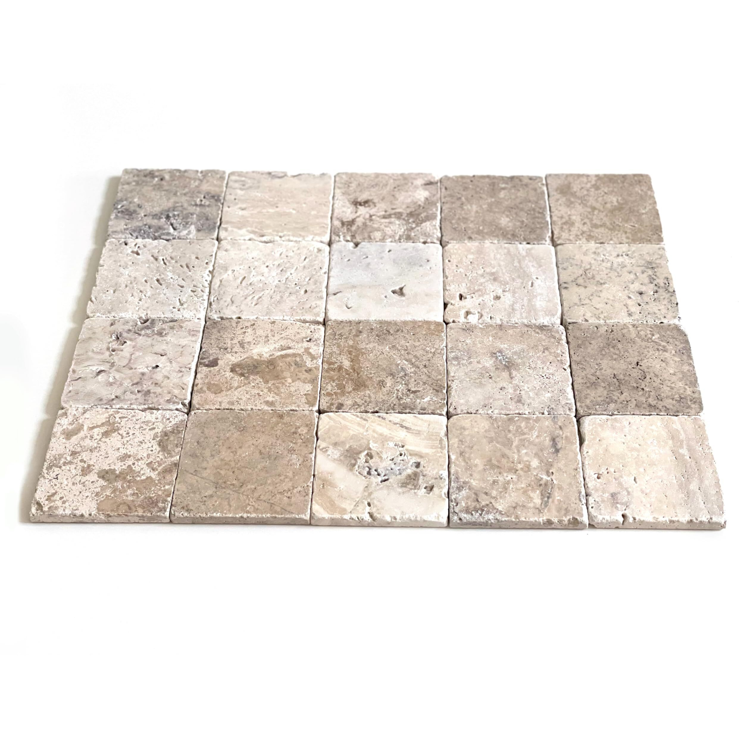 Beige 4'' X 4'' Travertine With Fossil Coasters Stone Drink Spills Coasters Tumbled Stone Set Of 4 Pieces