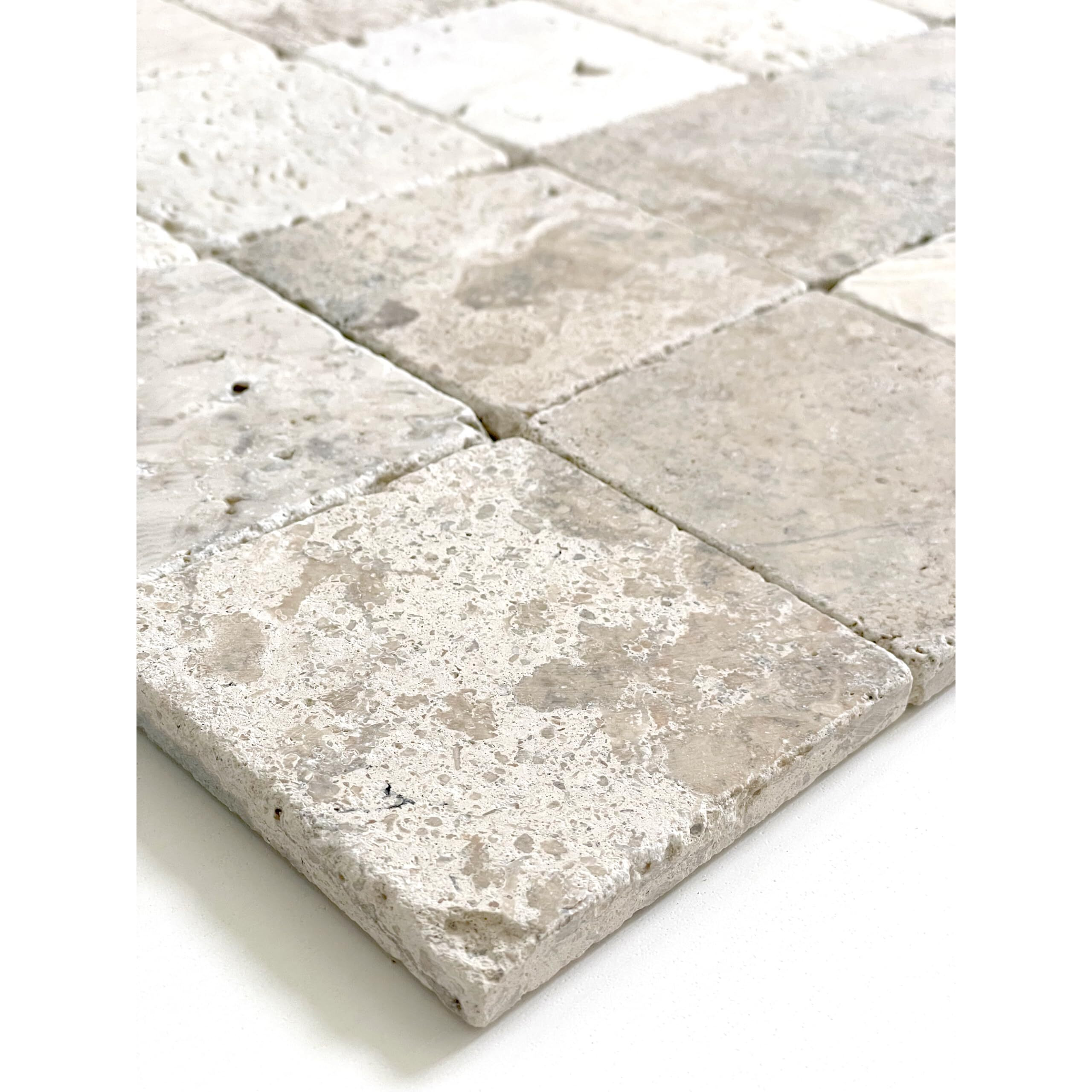 Beige 4'' X 4'' Travertine With Fossil Coasters Stone Drink Spills Coasters Tumbled Stone Set Of 4 Pieces