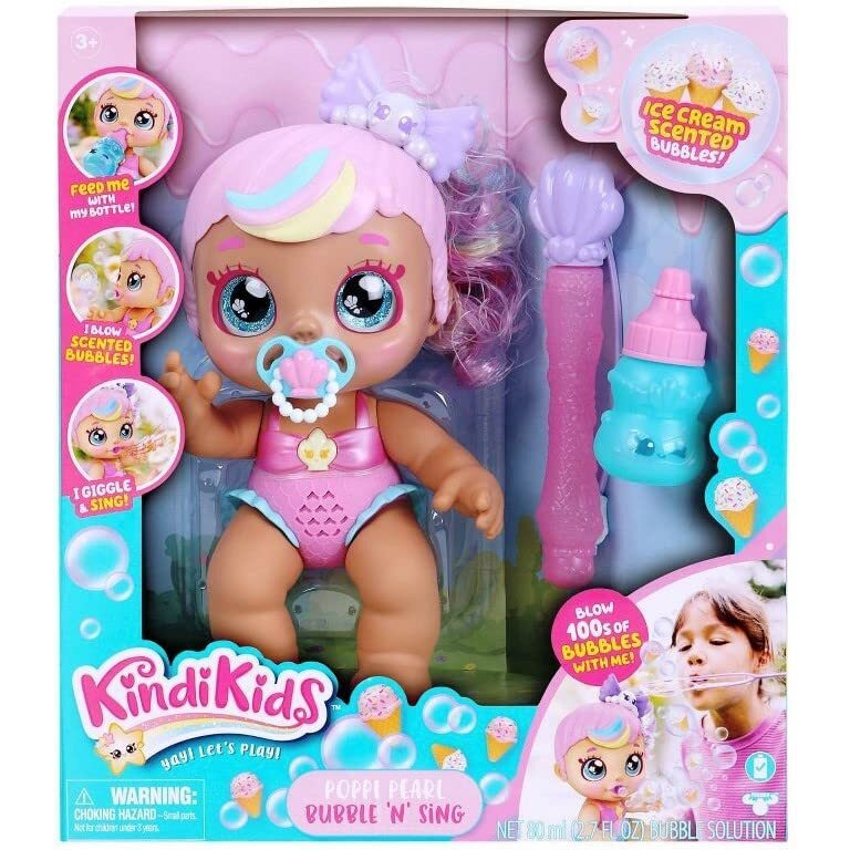 Kindi Kids Electronic 6.5"" Doll And 2 Accessories - Poppi Pearl Bubble 'N' Sing