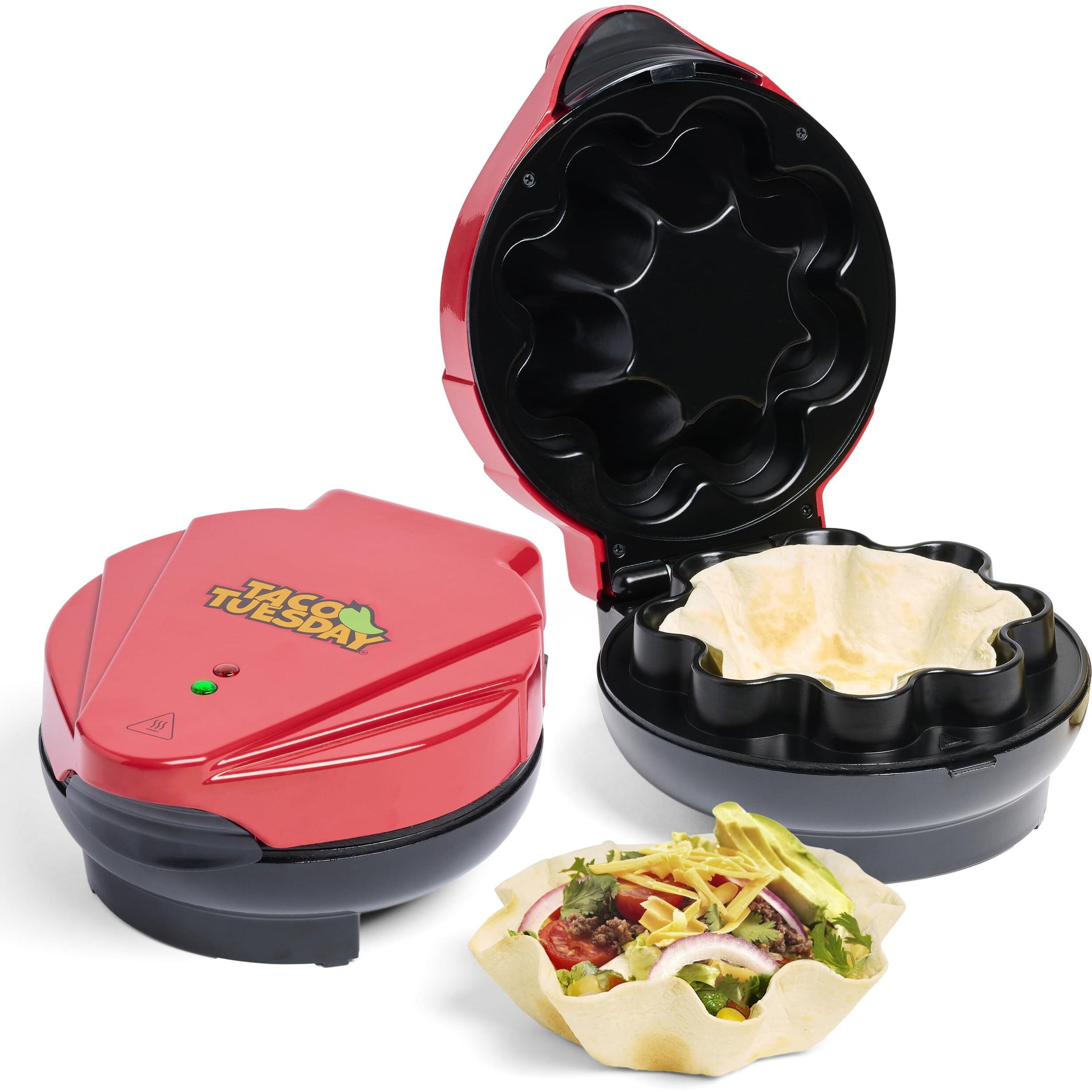 Nostalgia Taco Tuesday Tortilla Bowl Maker For Baked Taco Bowls  Tostadas  Salads  Dips  Appetizers  And Desserts  8 To 10 Inch Tortillas  Red