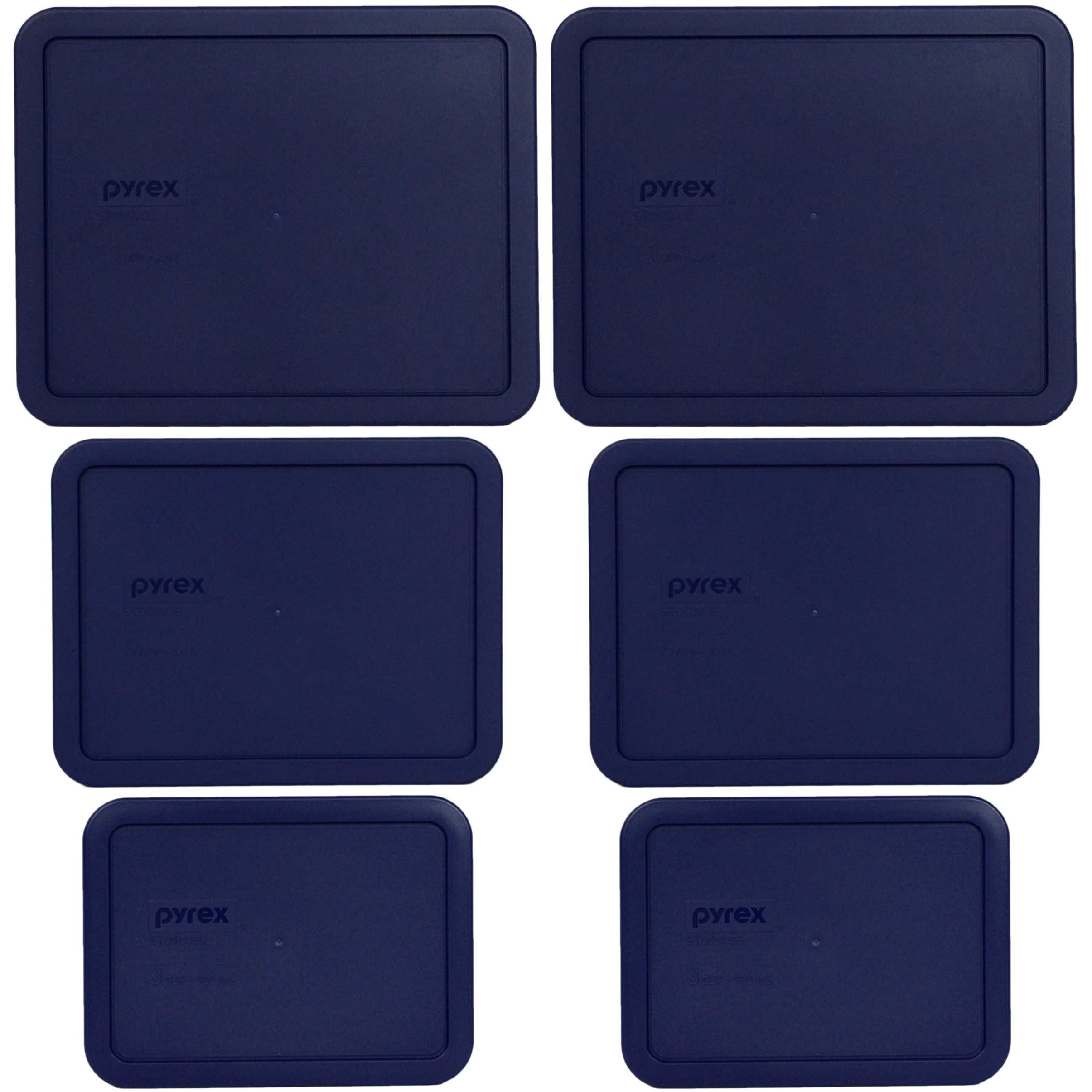 Pyrex (2) 7212-Pc 11-Cup  (2) 7211-Pc 6-Cup  And (2) 7210-Pc 3-Cup Blue Plastic Storage Lids  Made In The Usa