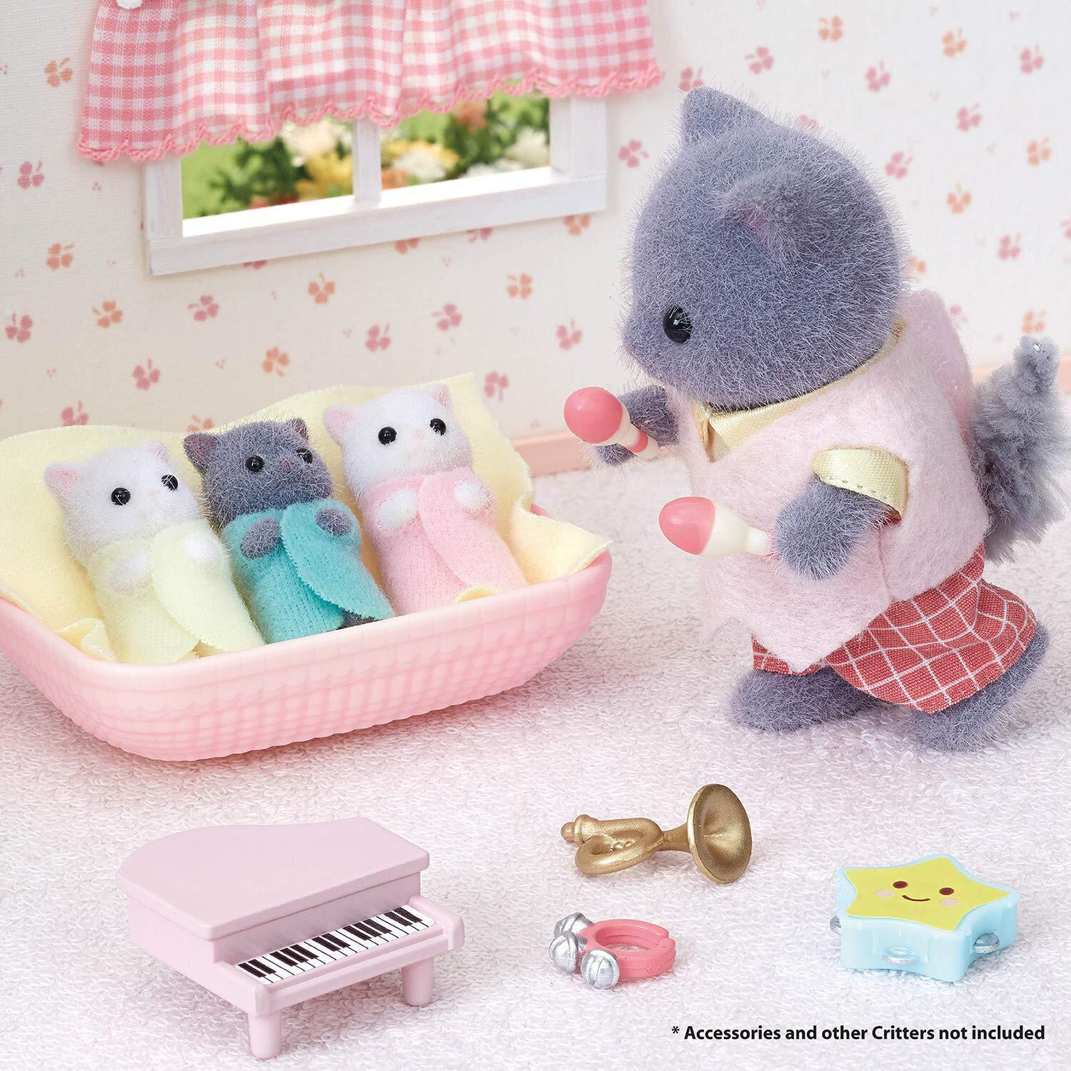 Calico Critters Persian Cat Triplets - Collectible Dollhouse Figures With Cradle Accessory