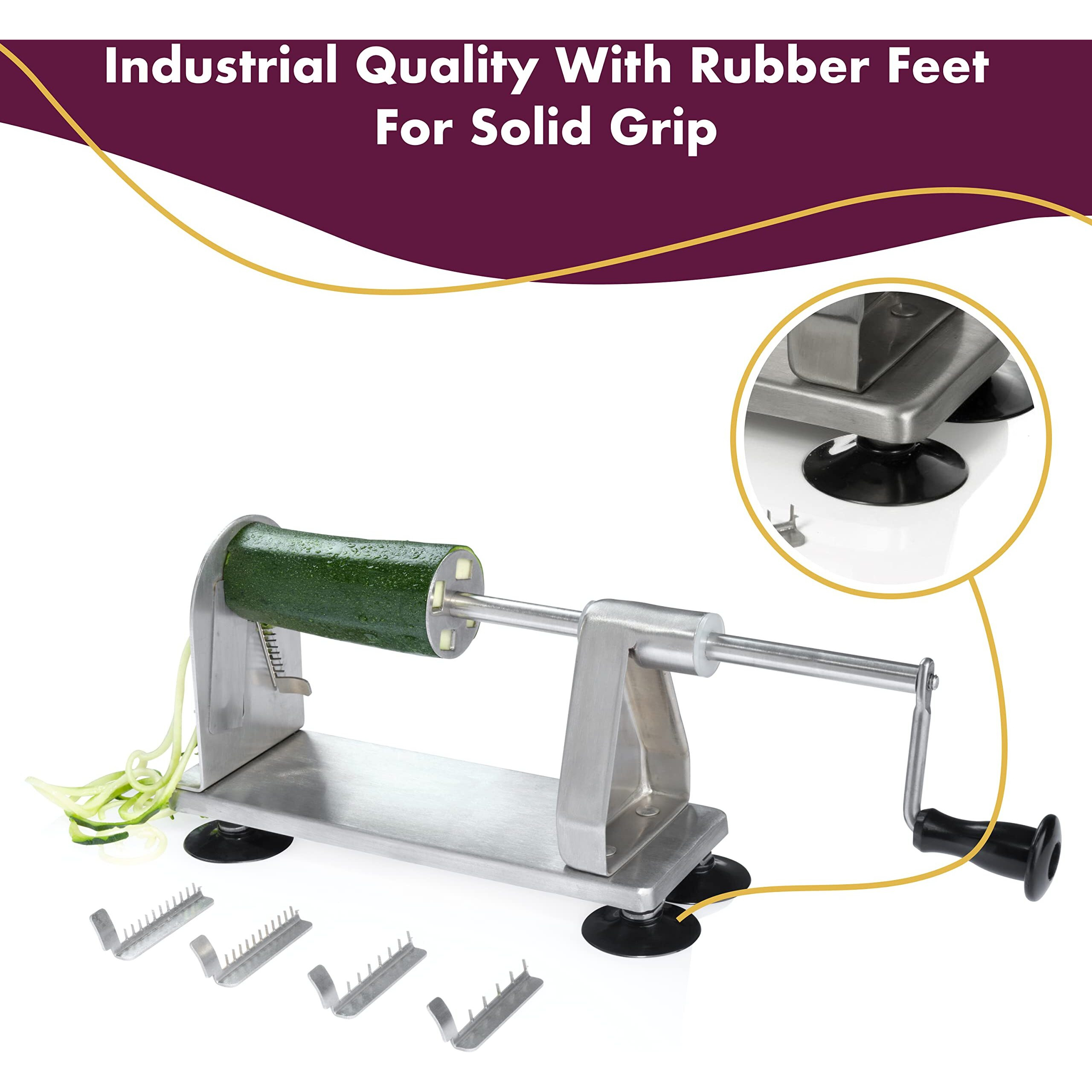 Homarden Stainless Steel Vegetable Spiralizer - 5 Blade Zucchini Noodle Maker - Industrial Quality Vegetable Slicer For Veggies  Salad Chopper  Potato Cutter  Zoodle Maker  12 X 8 X 6 Inches