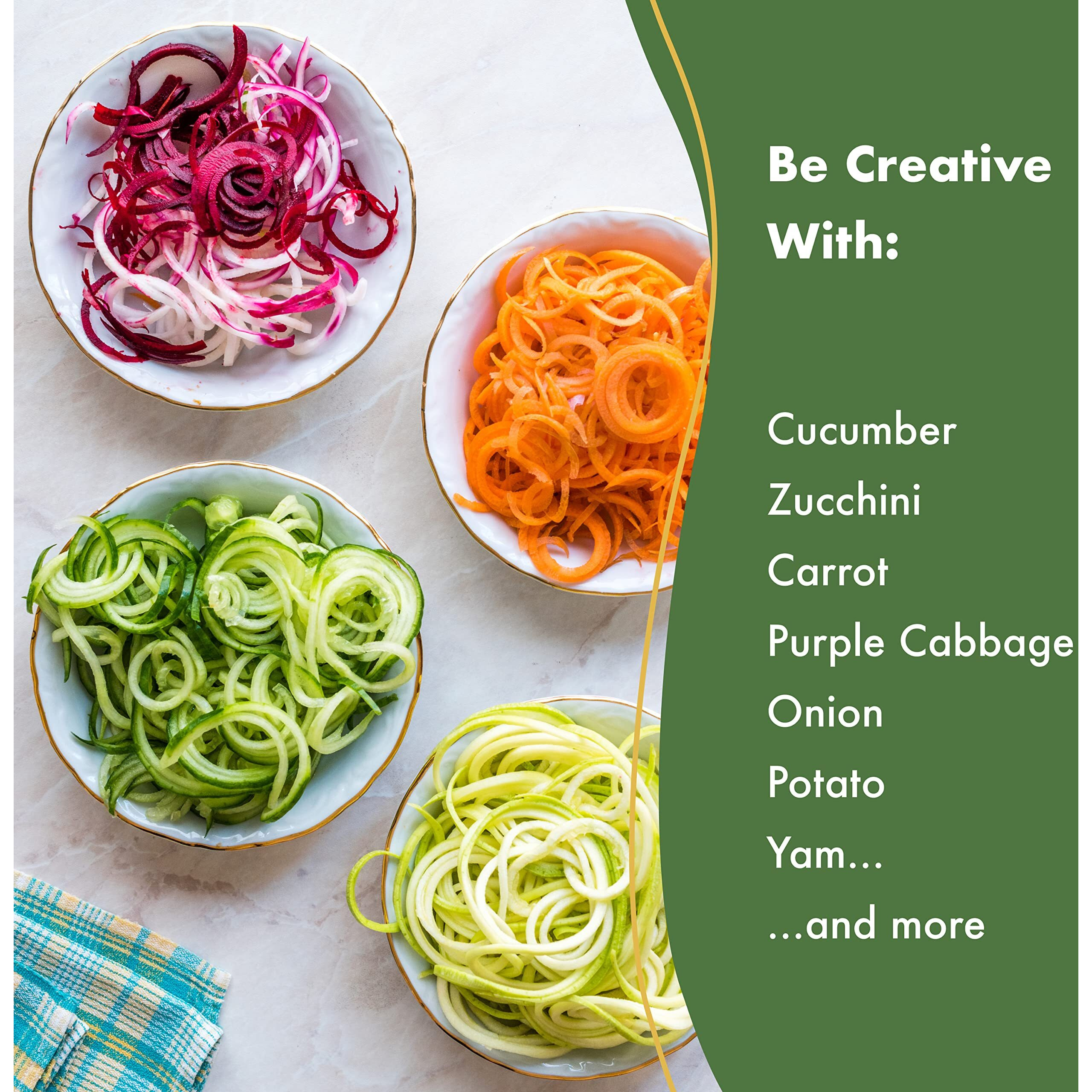 Homarden Stainless Steel Vegetable Spiralizer - 5 Blade Zucchini Noodle Maker - Industrial Quality Vegetable Slicer For Veggies  Salad Chopper  Potato Cutter  Zoodle Maker  12 X 8 X 6 Inches