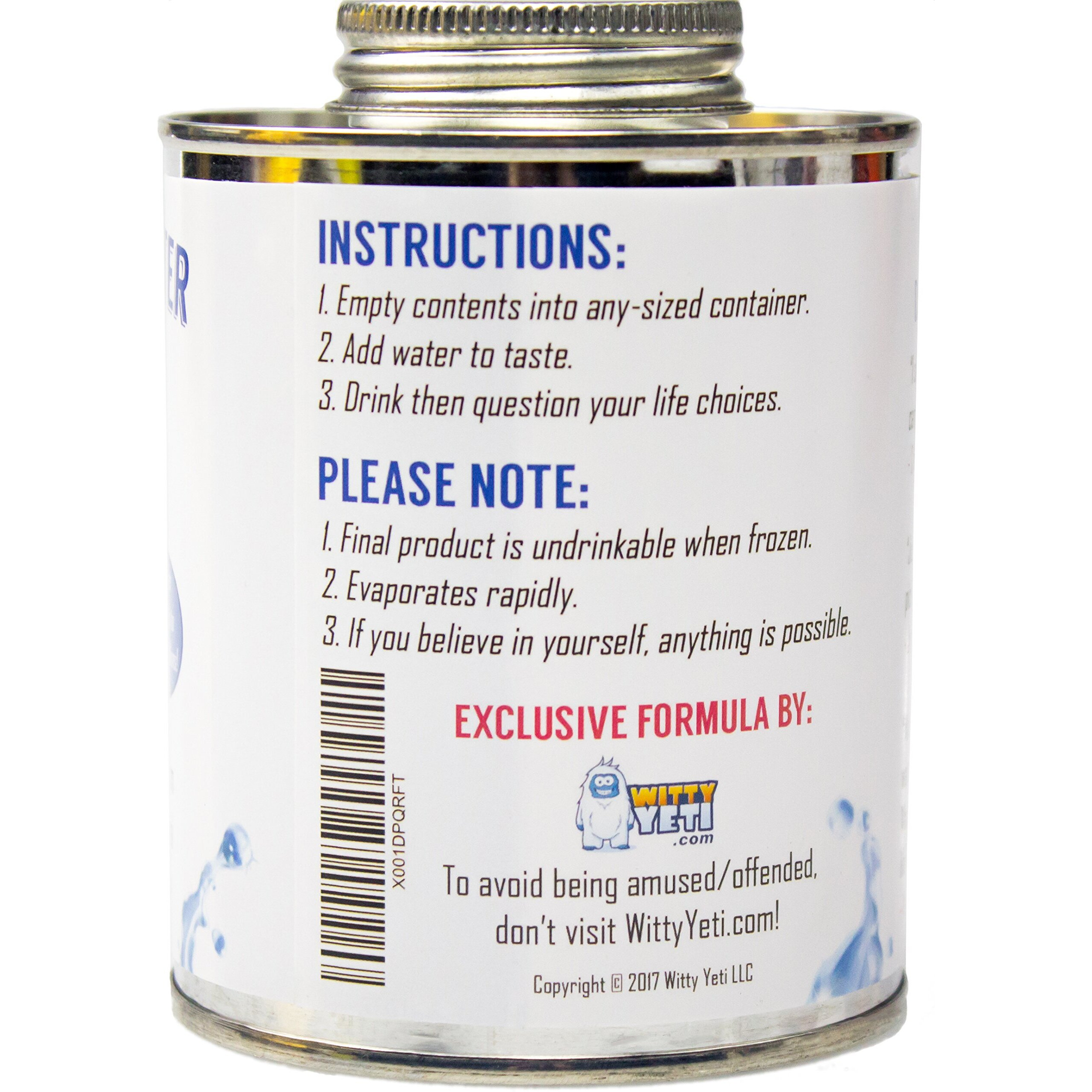 Witty Yeti Dehydrated Water 16Oz Can. New Formula Essential Camping & Survival Supply. Funny Gag Gift & Adult Stocking Stuffer For Men & Women. Hilarious Novelty & Practical Joke.