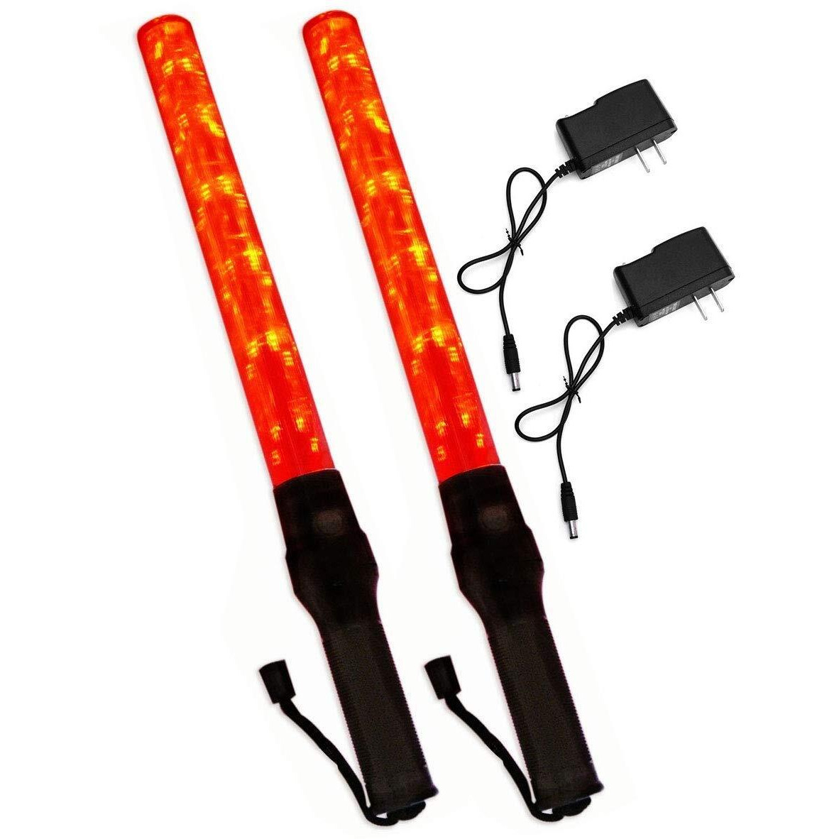 Imbaprice (2-Pack 21"" Long Traffic Safety Rechargeable Flashing Led Light Control Wand Baton Flashlight With Blinking And Steady-Glow Flashing Modes For Parking Guides