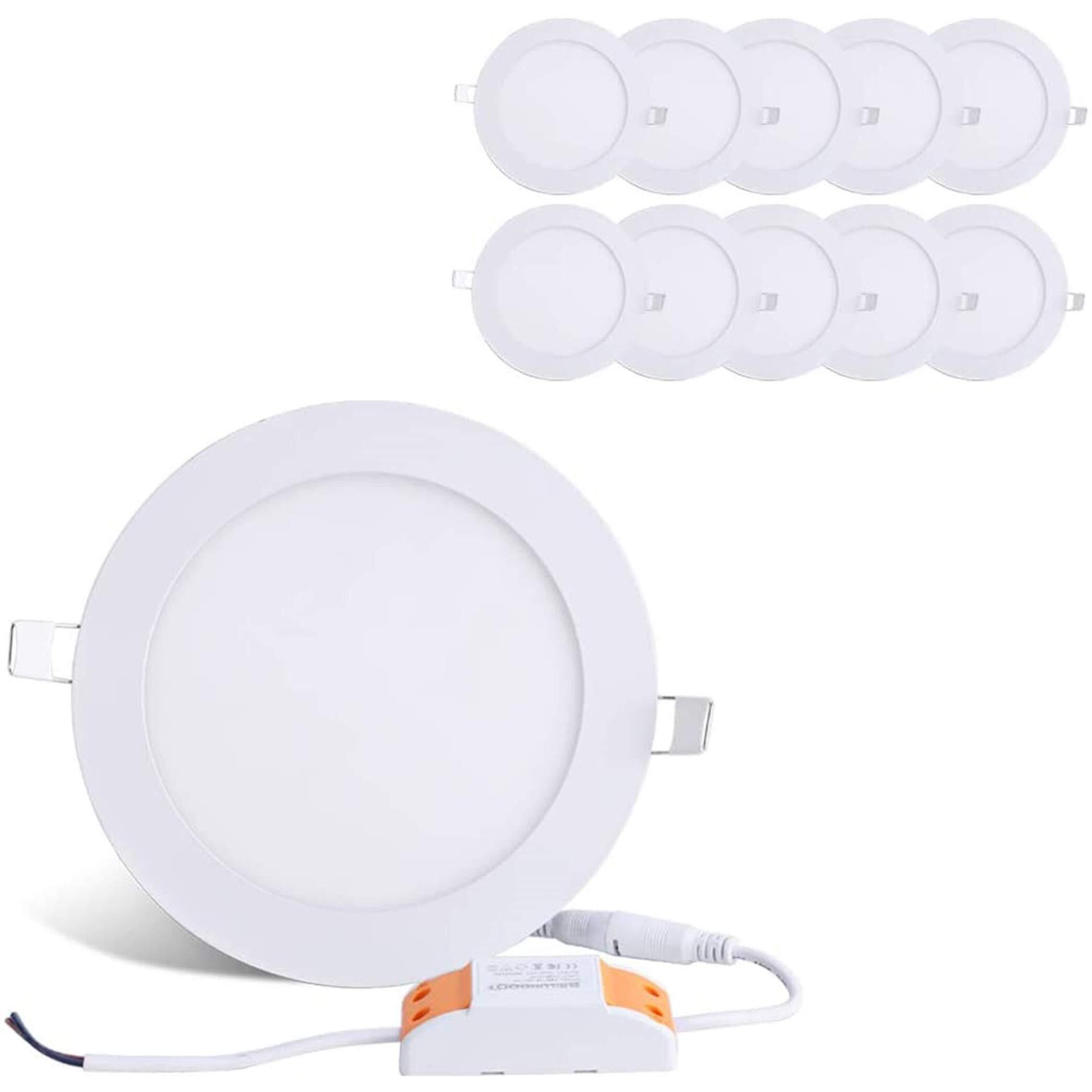 Brillihood 12W 6-Inch Ultra-Thin Round Led Recessed Ceiling Panel Down Light With Driver  1 000 Lumens  80W Incandescent Equivalent  Home  Office  Commercial Lighting - Pack Of 10  6000K Cool White