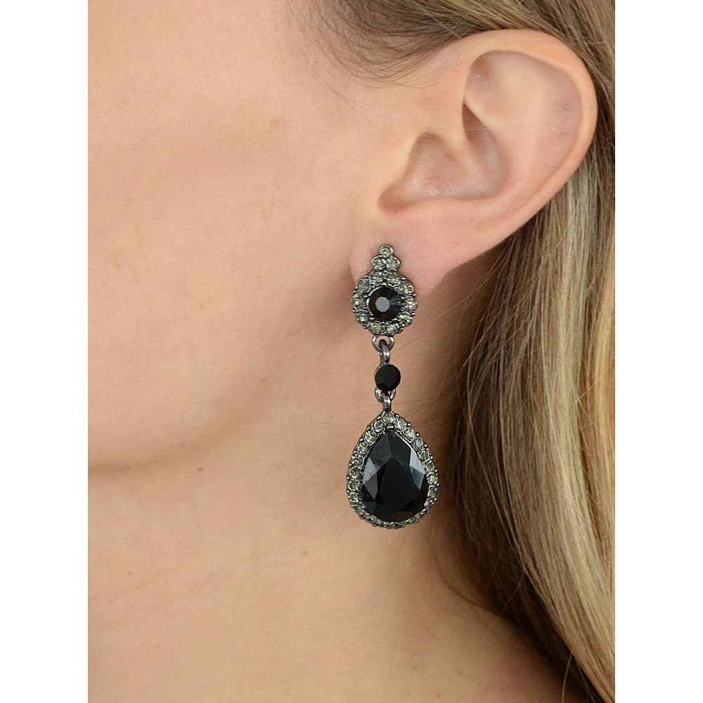 Mariell Black Crystal Teardrop Dangle Clip-On Earrings  Jewlery For Brides  Bridesmaids  Prom And Wedding