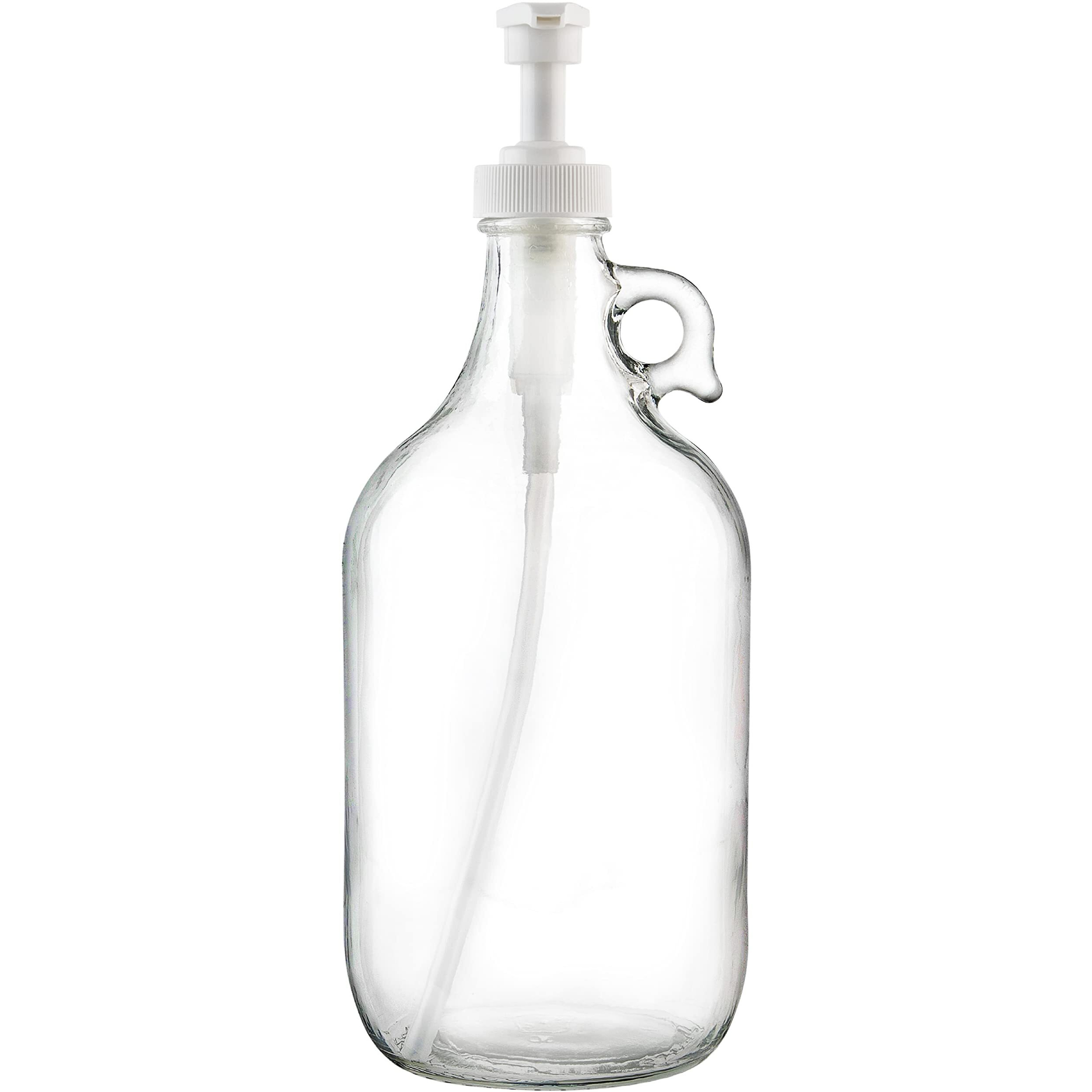 Kitchentoolz Half Gallon Glass Pump Dispenser Bottle  Large Jug With Pump For Laundry Soap Dispenser  Liquid Detergent  Fabric Softener  Syrup Pump - 64 Oz Capacity