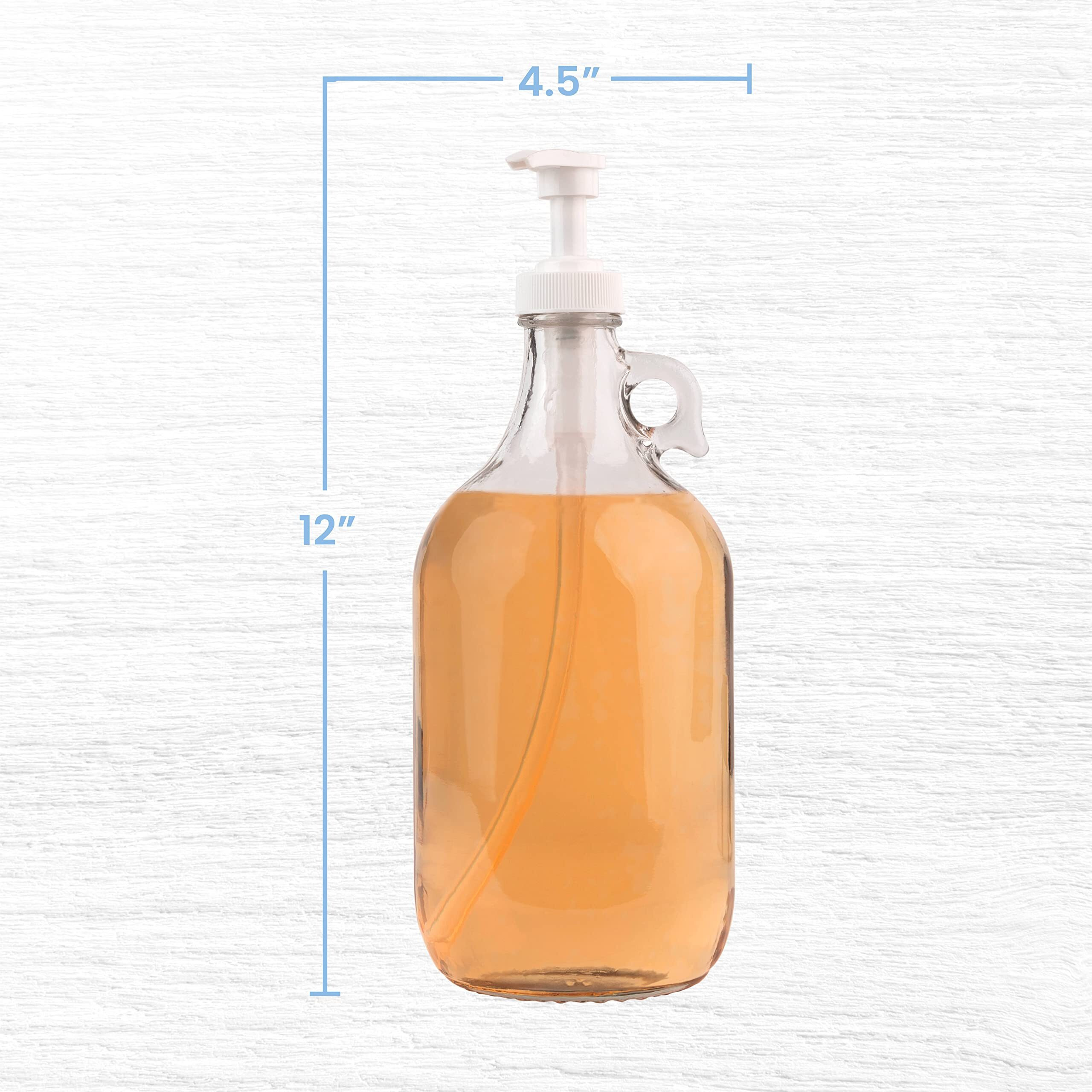 Kitchentoolz Half Gallon Glass Pump Dispenser Bottle  Large Jug With Pump For Laundry Soap Dispenser  Liquid Detergent  Fabric Softener  Syrup Pump - 64 Oz Capacity