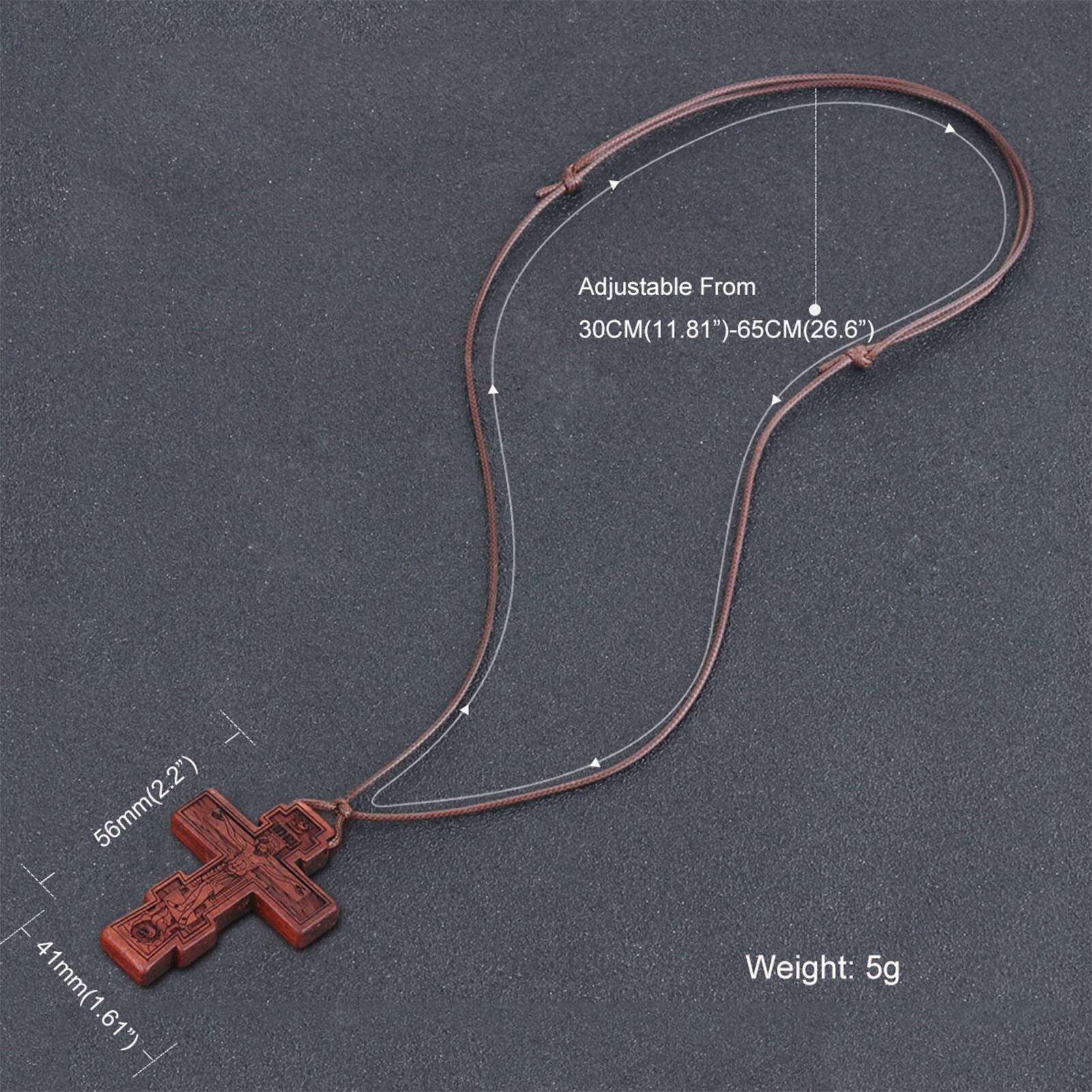 Cottvott Wood Orthodox Cross Pendant Necklace Christian Crucifix Necklace Prayer Jesus For Women Men (B-Red Color)