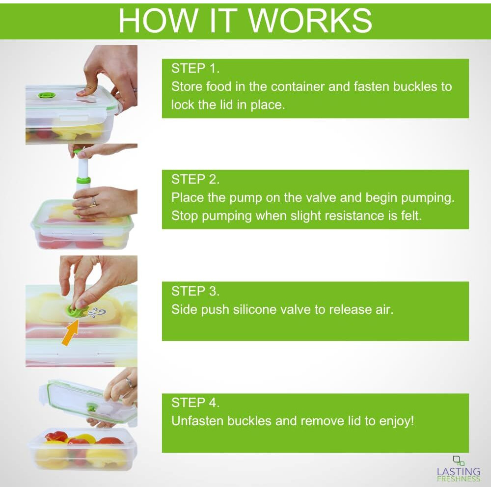 Lasting Freshness 19 Piece Vacuum Seal Food Storage Containers With Vacuum Pump  Airtight And Leak Proof  Vacuum Sealed Food Storage Containers  Meal Prep Containers  Keep Food Fresh Up To 5 X Longer