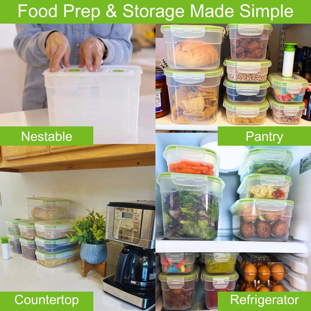 Lasting Freshness 19 Piece Vacuum Seal Food Storage Containers With Vacuum Pump  Airtight And Leak Proof  Vacuum Sealed Food Storage Containers  Meal Prep Containers  Keep Food Fresh Up To 5 X Longer