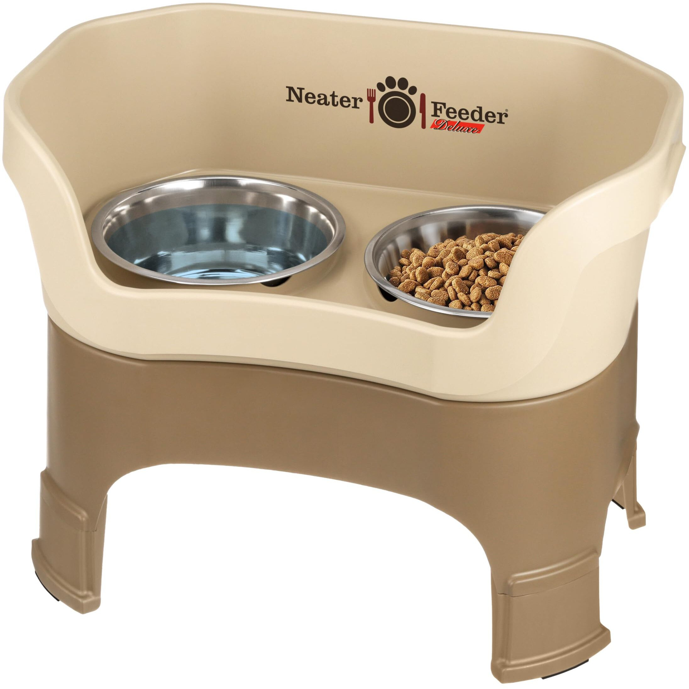 Neater Feeder Deluxe Mess Proof Dog Bowls Elevated For Large Dogs - Made In Usa - No Spill Raised Dog Food Bowl Stand W/Leg Extensions - Stainless Steel Dog Food And Water Bowl Set - Cappuccino