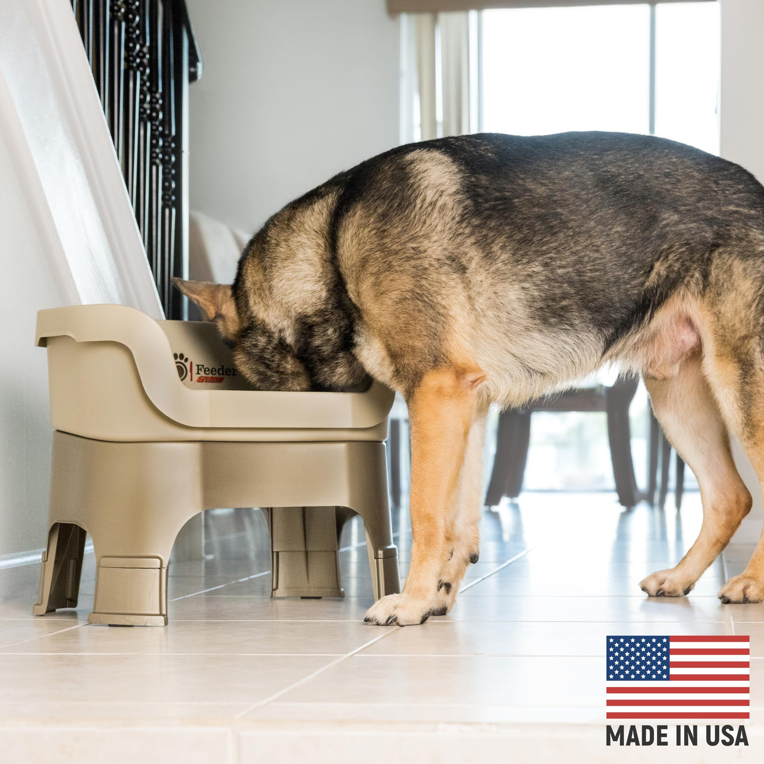 Neater Feeder Deluxe Mess Proof Dog Bowls Elevated For Large Dogs - Made In Usa - No Spill Raised Dog Food Bowl Stand W/Leg Extensions - Stainless Steel Dog Food And Water Bowl Set - Cappuccino
