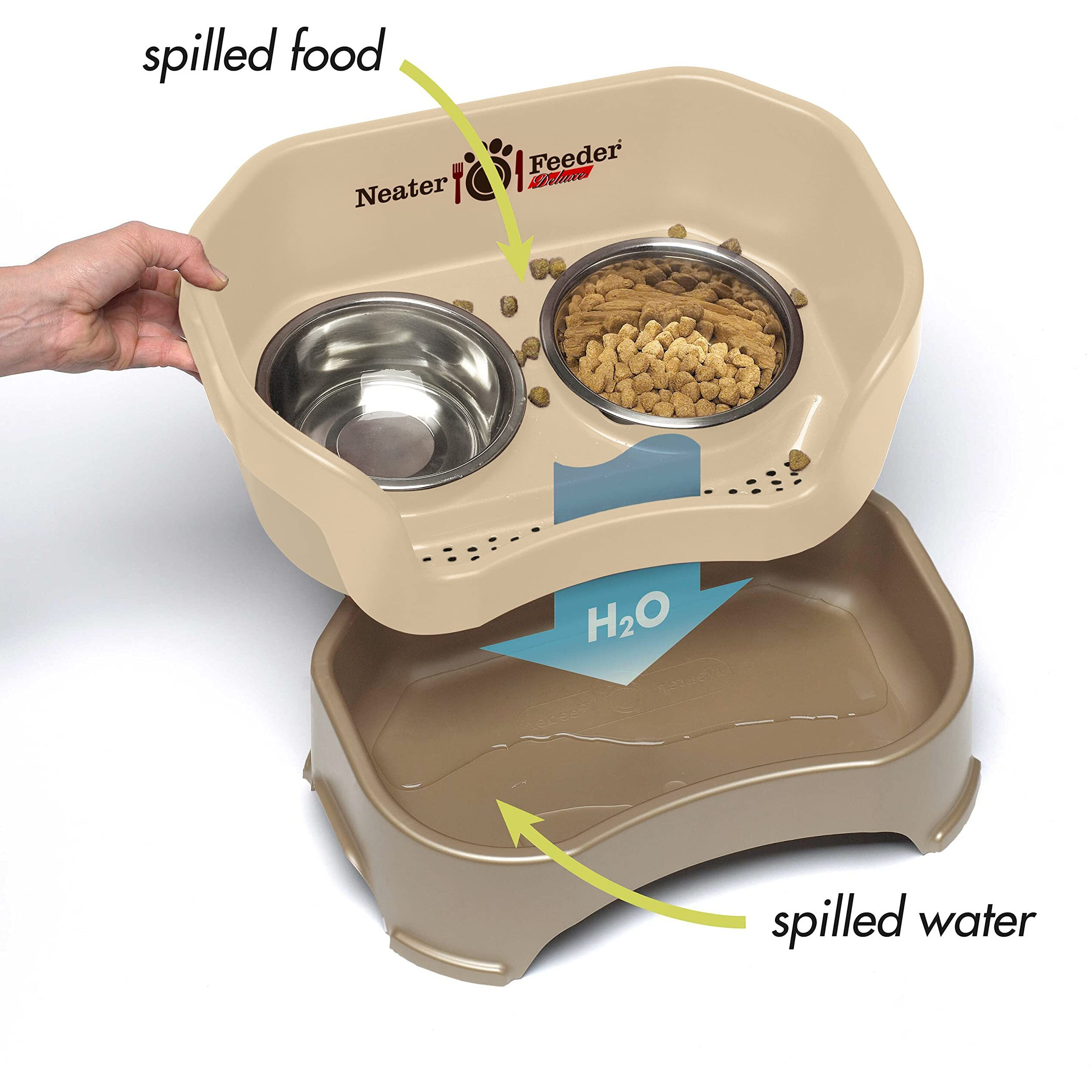 Neater Feeder Deluxe Mess Proof Dog Bowls Elevated For Large Dogs - Made In Usa - No Spill Raised Dog Food Bowl Stand W/Leg Extensions - Stainless Steel Dog Food And Water Bowl Set - Cappuccino