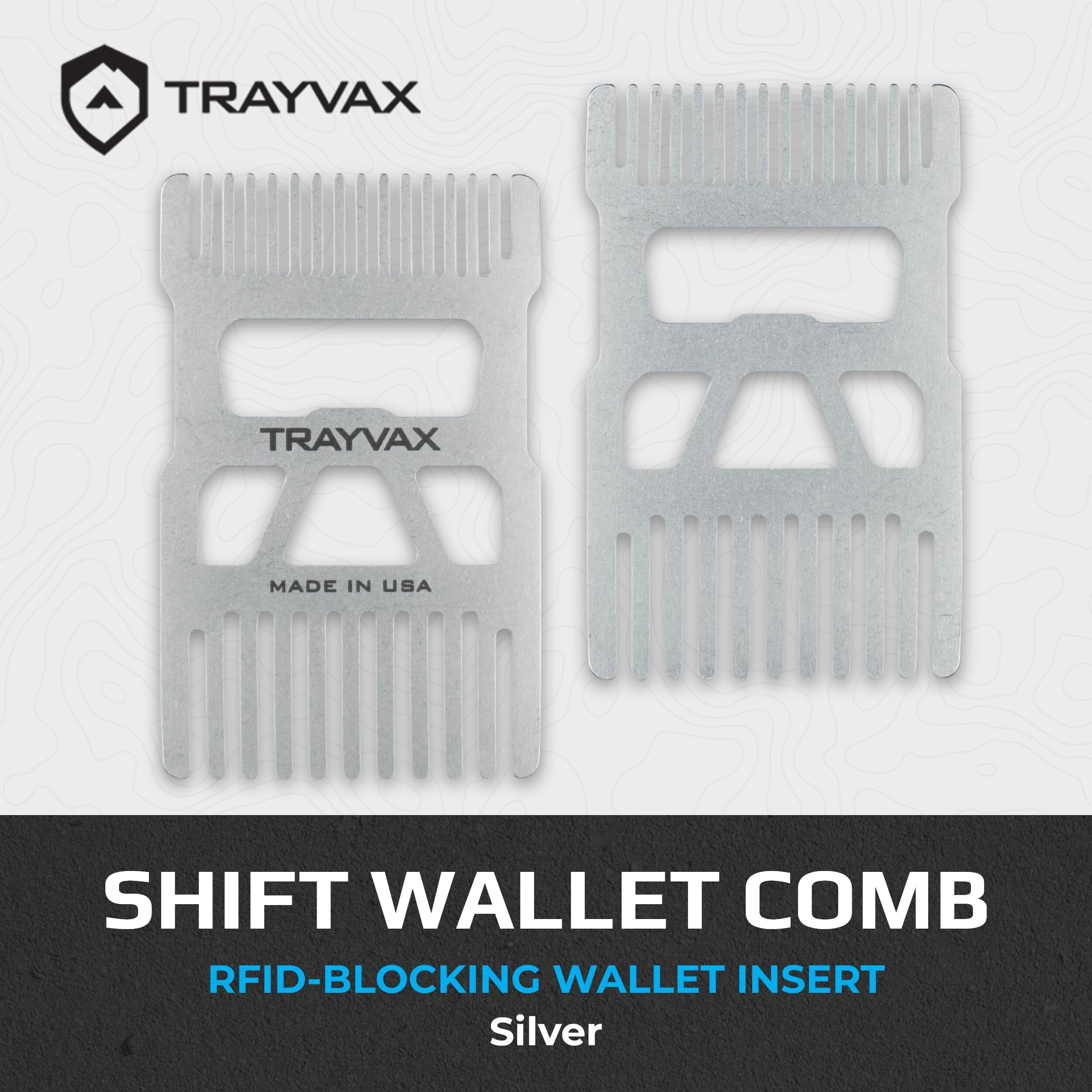 Trayvax Shift Wallet Comb  Wide Tooth Comb For Beard And Hair With Bottle Opener  Rfid Protection  Stainless Steel  Silver