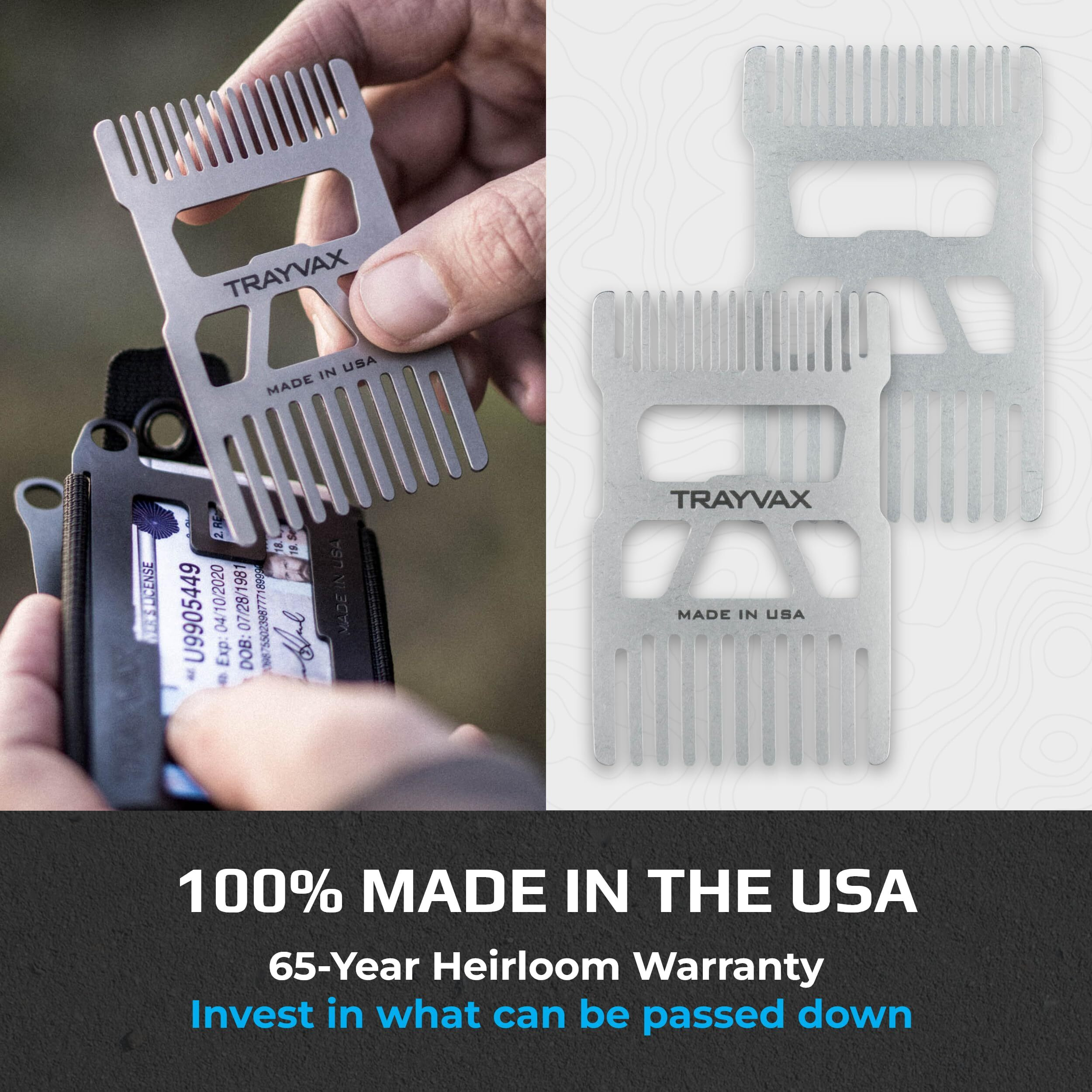 Trayvax Shift Wallet Comb  Wide Tooth Comb For Beard And Hair With Bottle Opener  Rfid Protection  Stainless Steel  Silver