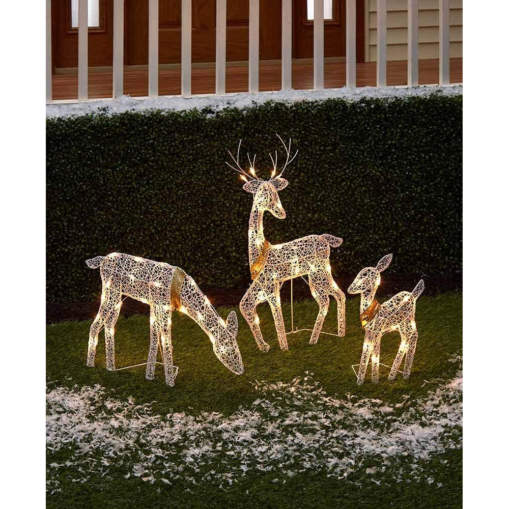The Lakeside Collection 3D Christmas Prelit 3 Pc Reindeer Set  Doe  Fawn  And Buck Outdoor Yard Decoration